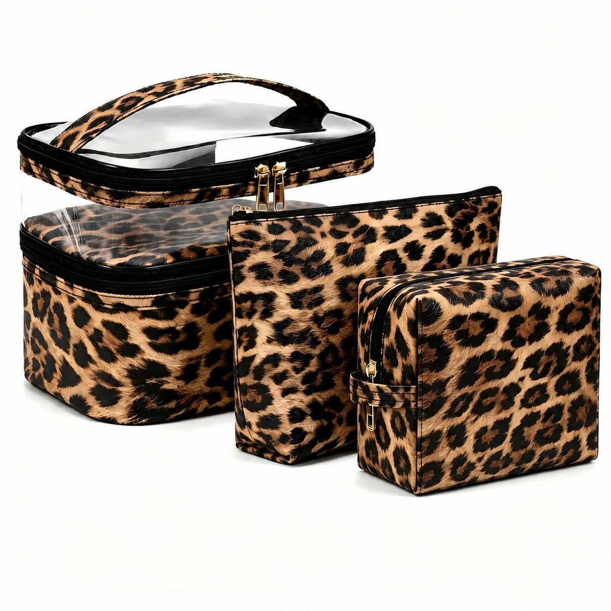 Double-layer Cosmetic Bag Makeup Bag Travel Makeup Bag Makeup Bags for Women Cosmetics Cases Portable Waterproof Foldable (Leopard)