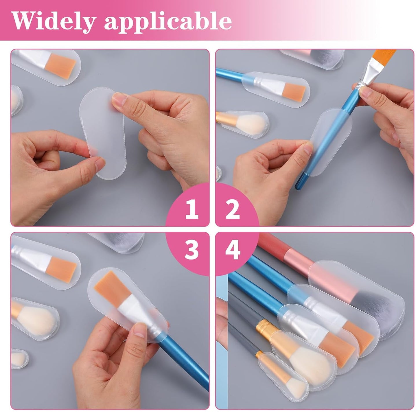 Amabro 50Pcs Makeup Brush Covers Clear Waterproof Dustproof Brush Protector