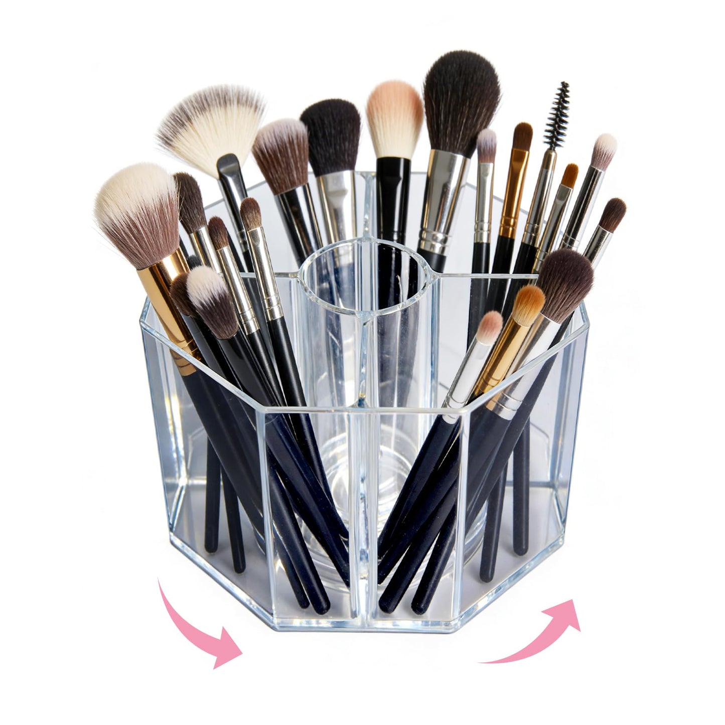 Acrylic Makeup Brush Holder, Clear Rotating Makeup Brush Holder Organizer with 4 Slots, Square Makeup Brush Cup for Vanity Desk Countertop Bathroom