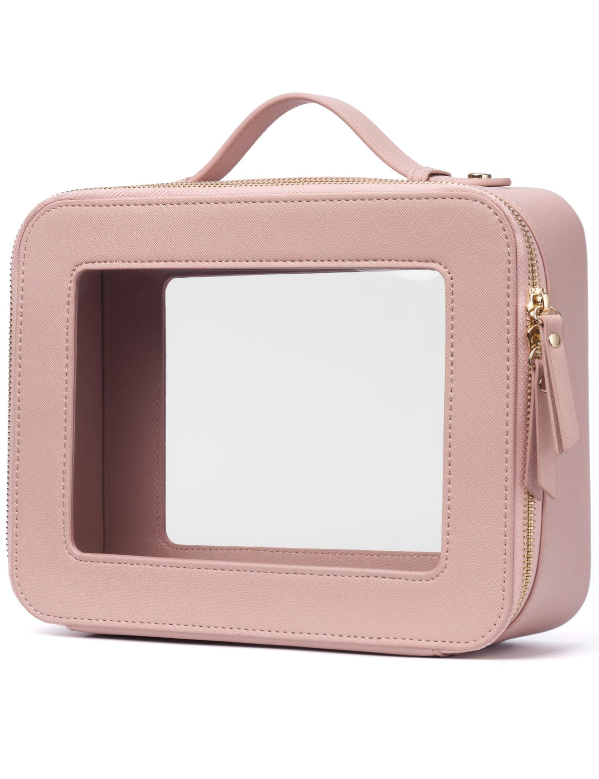 Popvibe Clear Makeup Bag Travel Cosmetic Case Transparent Toiletry Bag with Zipper, Portable Make Up Organizer Traveling Compact Car Bag for Essentials, Hotpink, Large