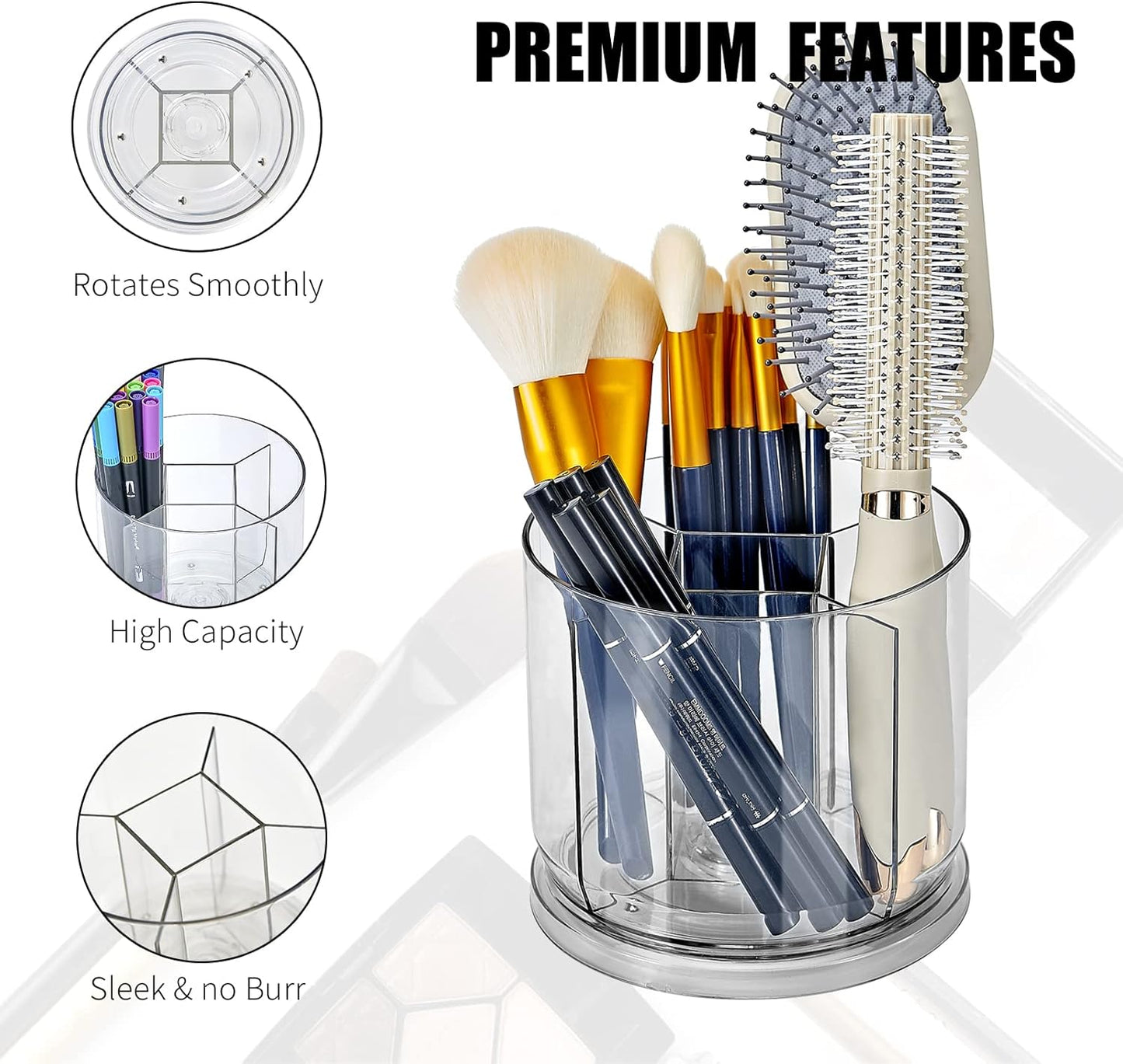 Makeup Brush Holder Organizer, Rotating Makeup Organizer for Vanity