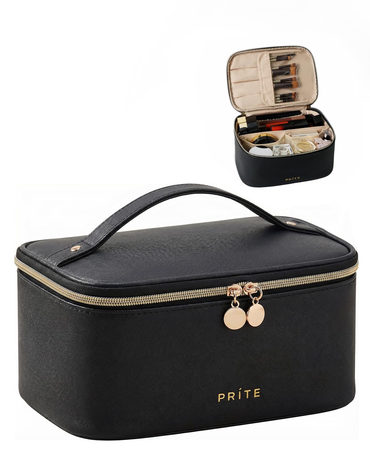 Prite Makeup Bag Travel Cosmetic Case, Women Toiletry Bag Organizer, Beige