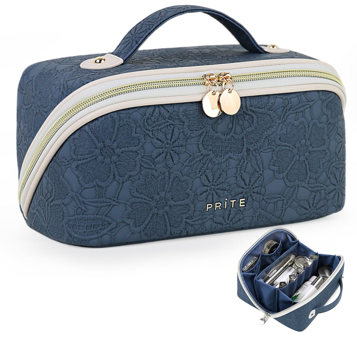 Prite Makeup Bag Travel Toiletry Bag Open Flat Cosmetic Organizer for Women