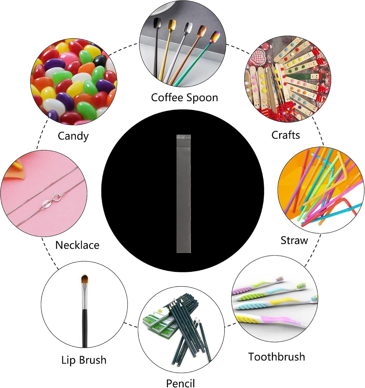 Long Self Adhesive Cellophane Bags 1x8 Clear Self Stick Cello Baggies 100pcs Skinny OPP Poly Glassine Bags 2mil for Toothbrush Pencil Necklace Candy Crafts Coffee Spoon Lip Brush Straw