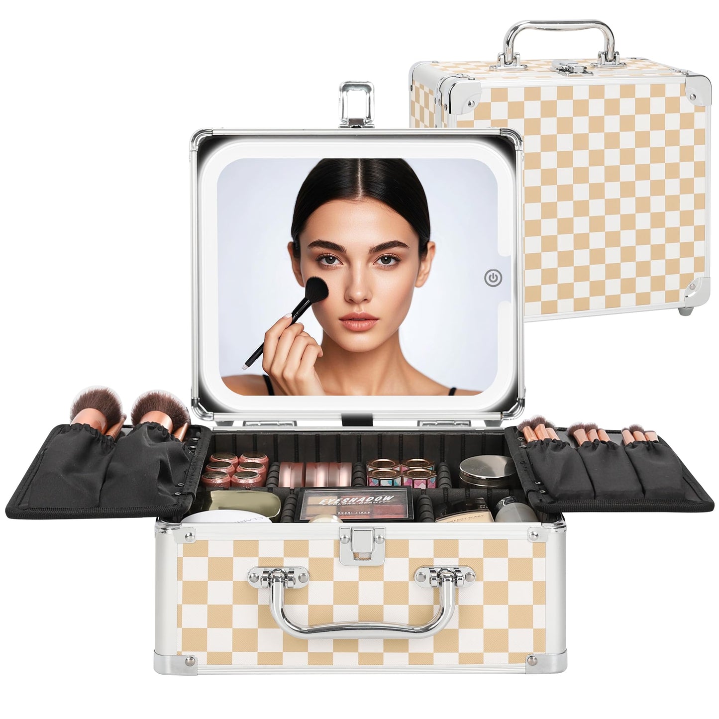 Relavel Makeup Bag with LED Mirror, Makeup Box Travel Train Case with Rechargeable Lighted Mirror & Adjustable Dividers, Cosmetic Brush Organizer Storage for Makeup Artists Gifts for Women and Girls