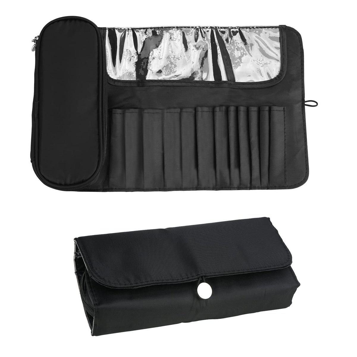 LUEXBOX Portable Folding Makeup Brush Bag, Multifunctional Cosmetics Rolling Storage Case Makeup Brush Holder for Travel, Makeup Brush Organizer Bag (Dark Blue)