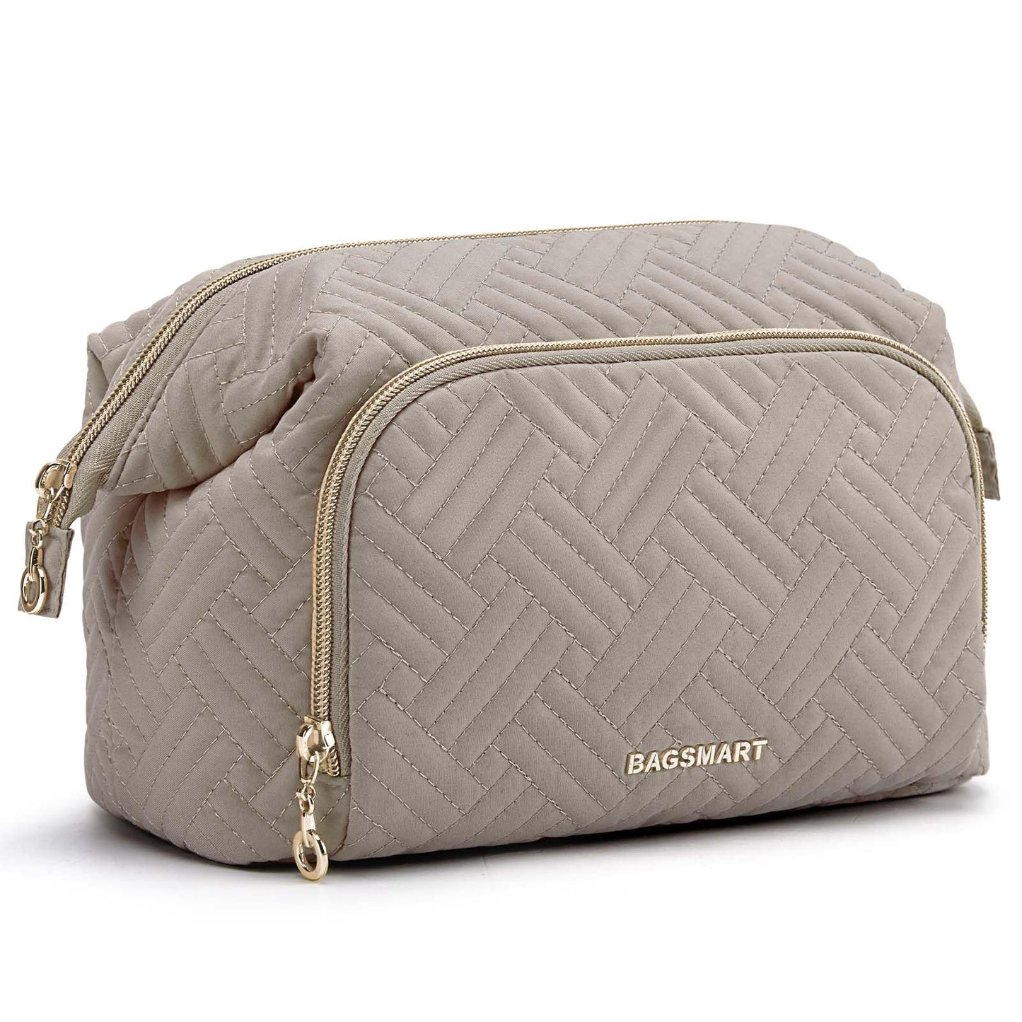 BAGSMART Travel Makeup Bag, Cosmetic Bag Small Make Up Organizer Case,Wide-open Pouch for Women Purse for Toiletries Accessories Brushes Pink