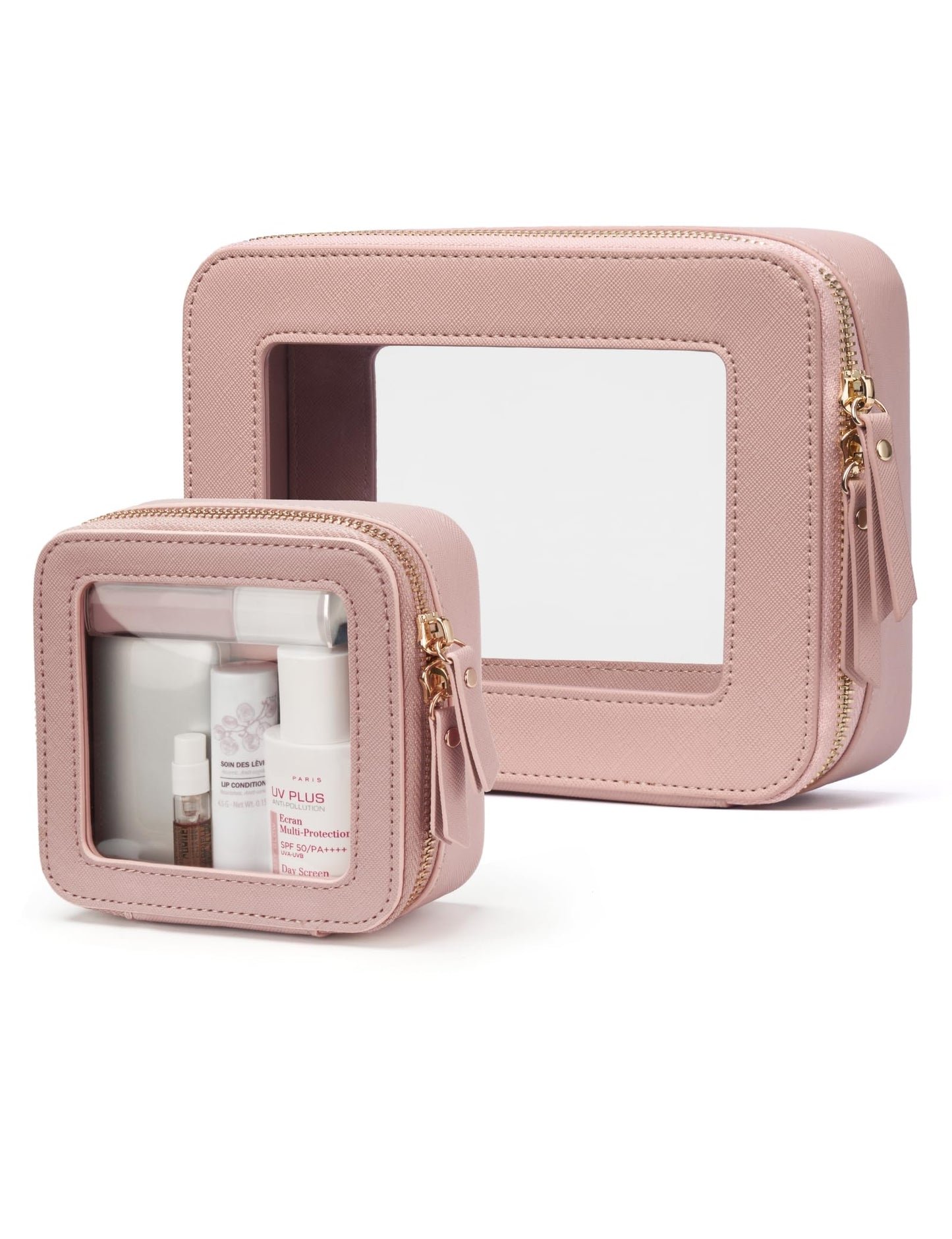 Popvibe Clear Makeup Bag Travel Cosmetic Case Transparent Toiletry Bag with Zipper, Portable Make Up Organizer Traveling Compact Car Bag for Essentials, Hotpink, Large