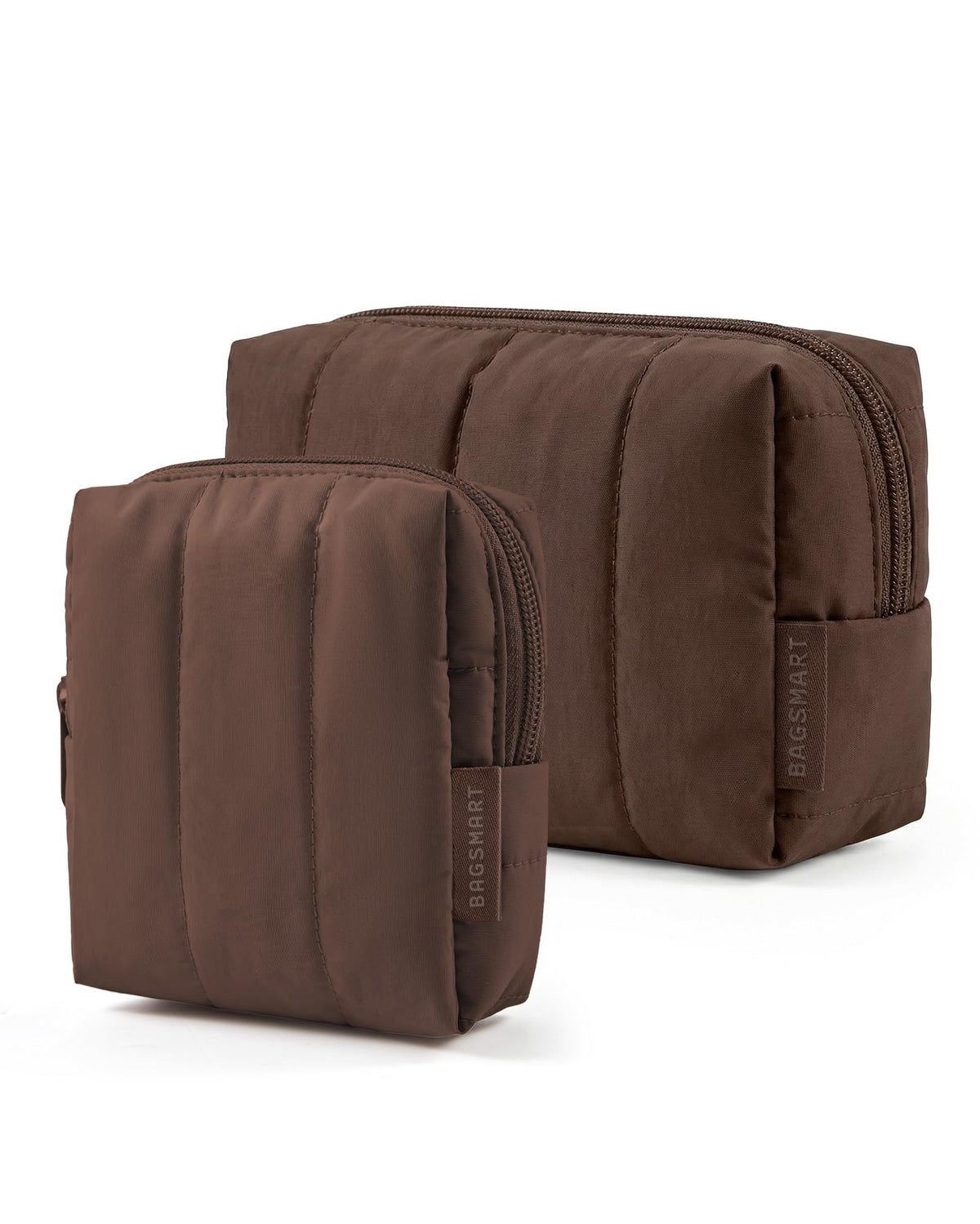 BAGSMART Puffy Travel Makeup Bag Duo Large & Small for Women, Leopard
