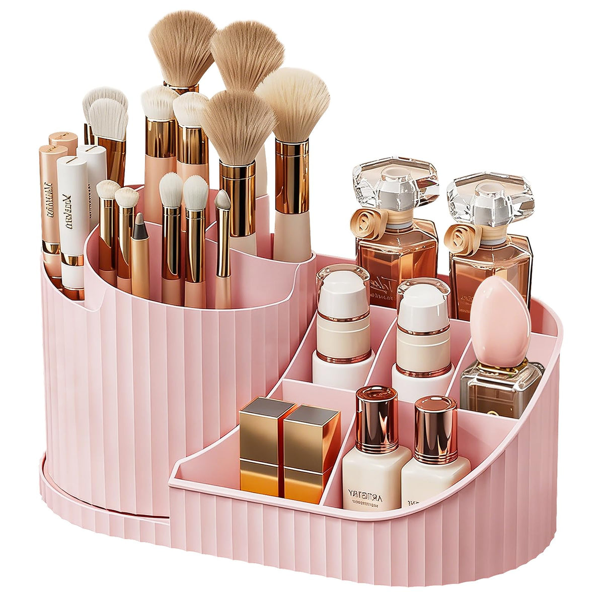 360 Rotating Makeup Brush Holder Make Up Brushes Organizer, Stripe White