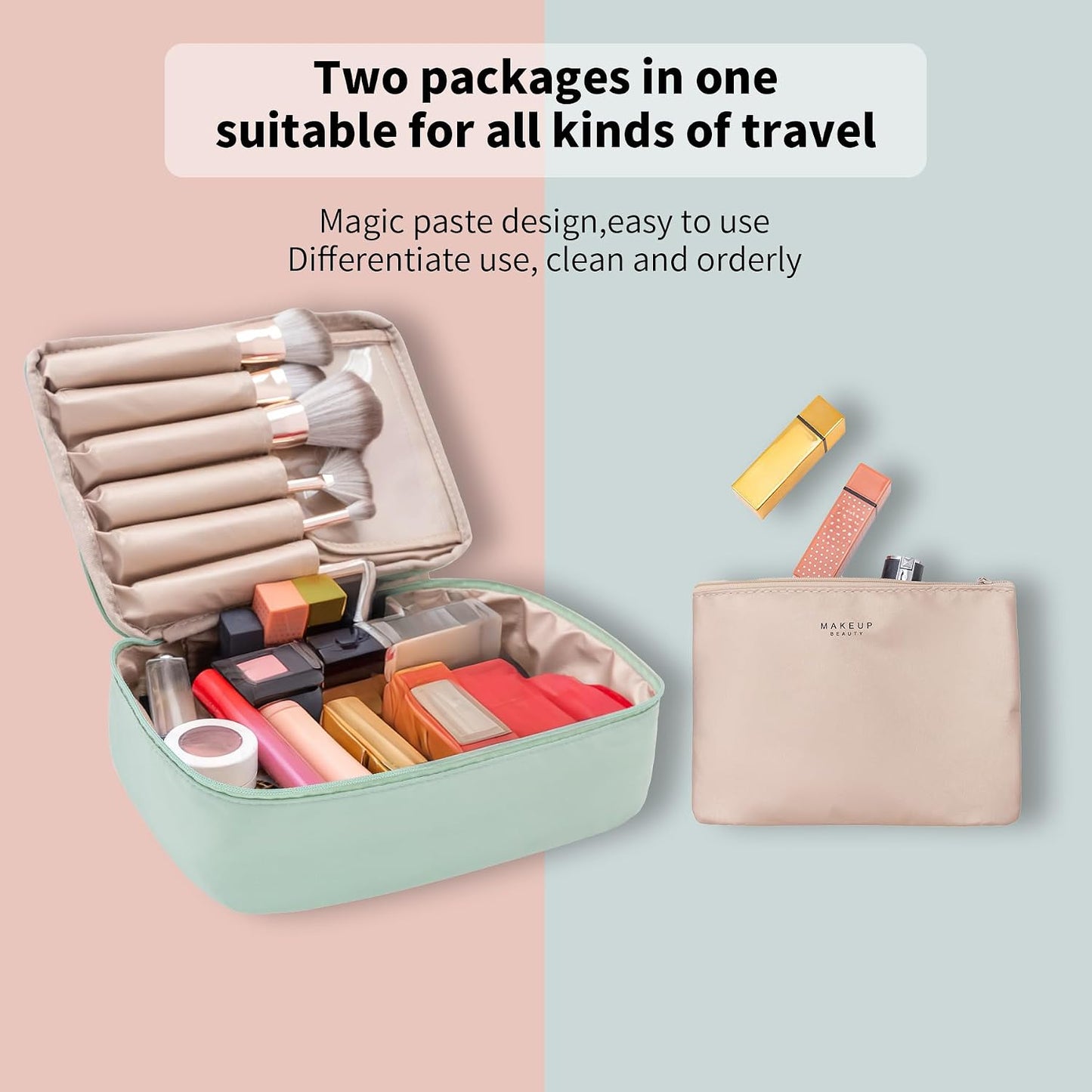 Queboom Travel Makeup Bag Cosmetic Bag Toiletry Bag for Women & Men, Green