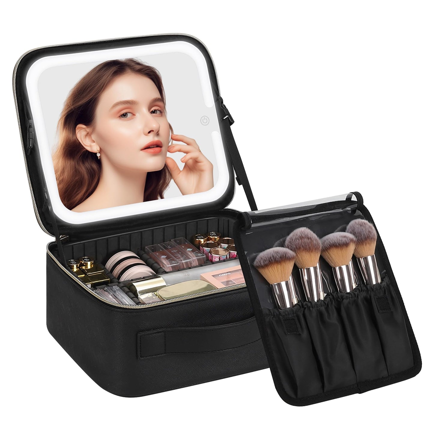 Chomeiu Makeup Bag with LED Mirror, Cosmetic Travel Bag for Women, Black