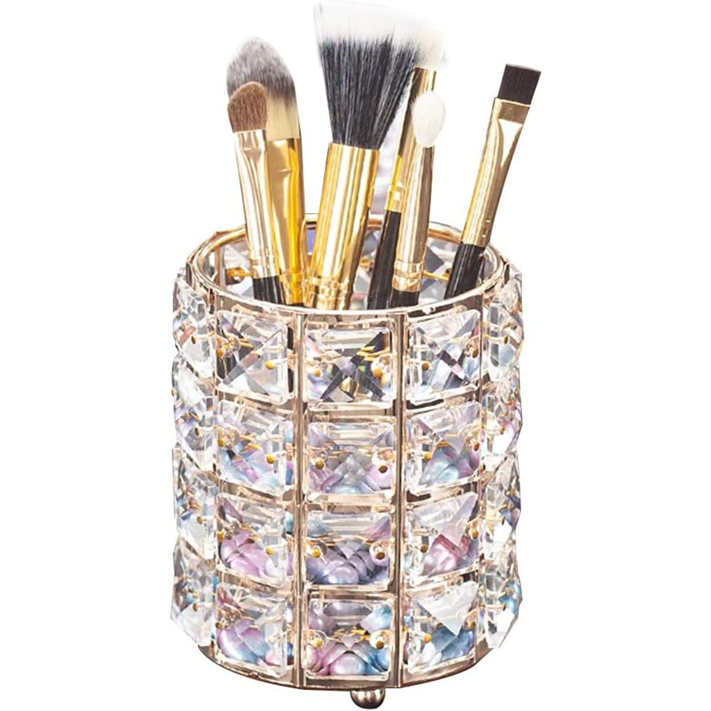 LUGUNU Makeup Brush Holder with Silver Crystal Bling – Elegant Vanity Organizer for Brushes, Pens & Pencils, Ideal for Bathroom or Office Countertop(1Pack)
