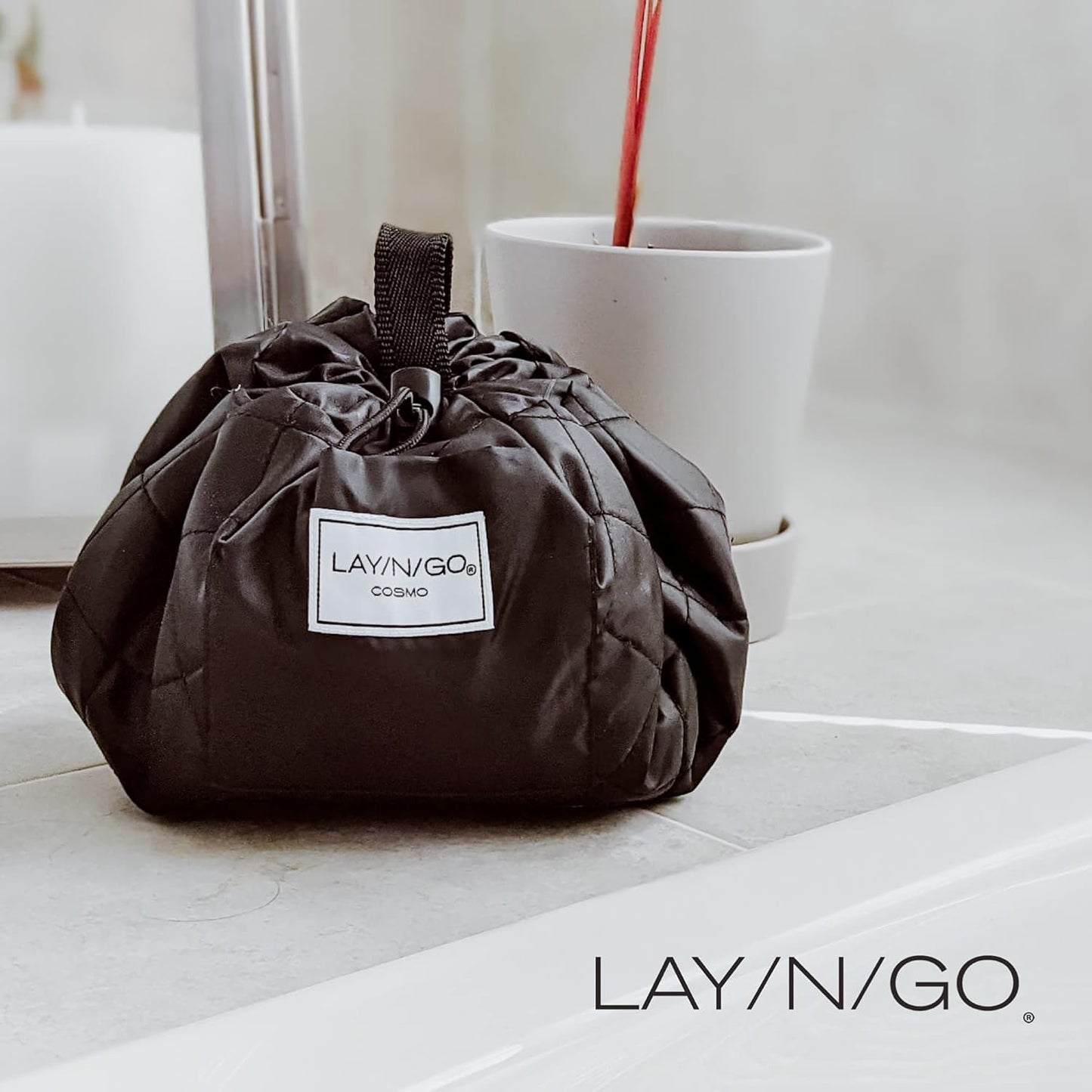 Lay-n-Go Cosmo Layflat Drawstring Cosmetic & Makeup Bag Organizer w/Zipper Pocket, Brush Loops & More, Cinch to Close, Lay Flat to Use, Durable, Machine Wash, Travel Toiletry Bag (20", Dogs)