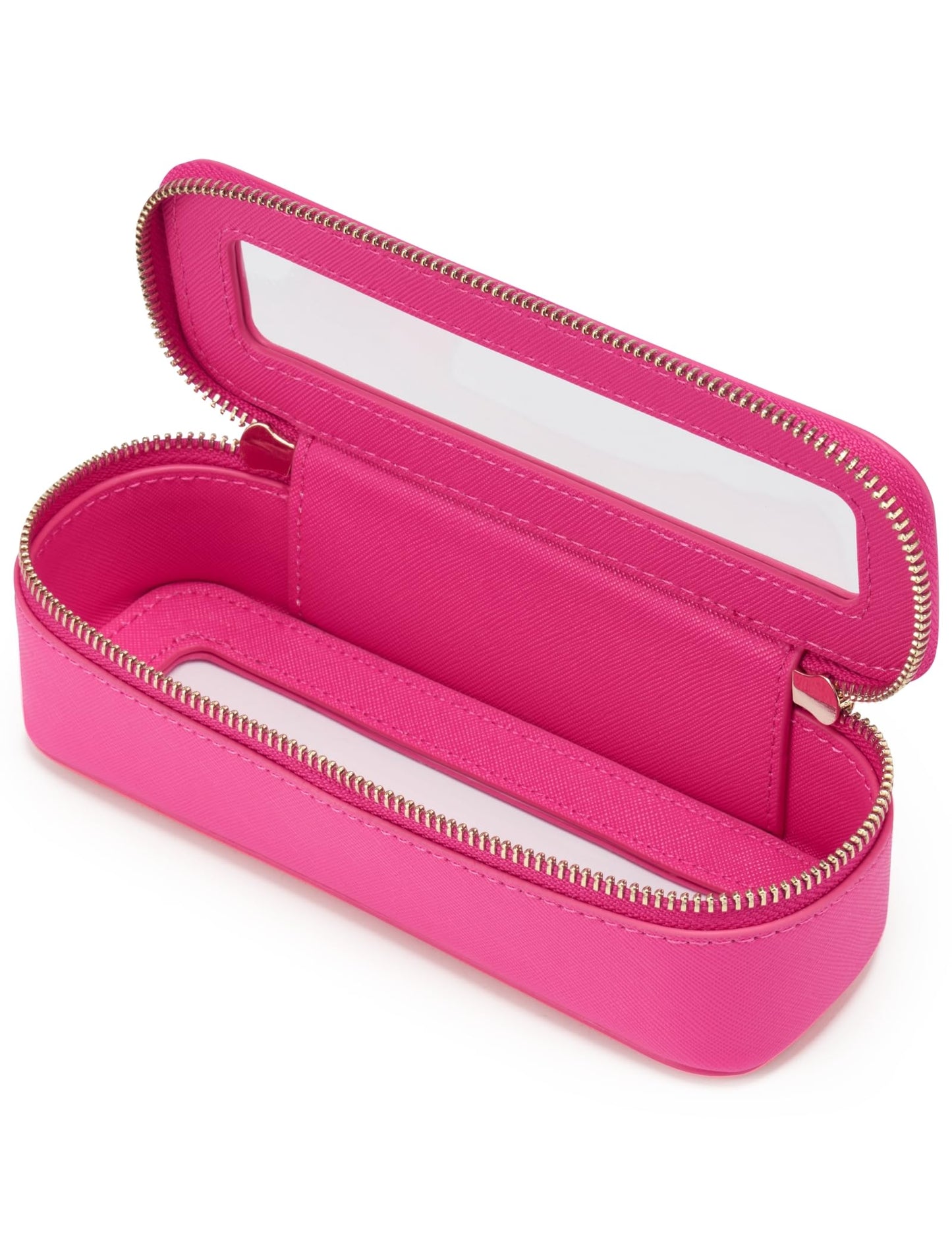 Popvibe Clear Makeup Bag Travel Cosmetic Case Transparent Toiletry Bag with Zipper, Portable Make Up Organizer Traveling Compact Car Bag for Essentials, Hotpink, Large