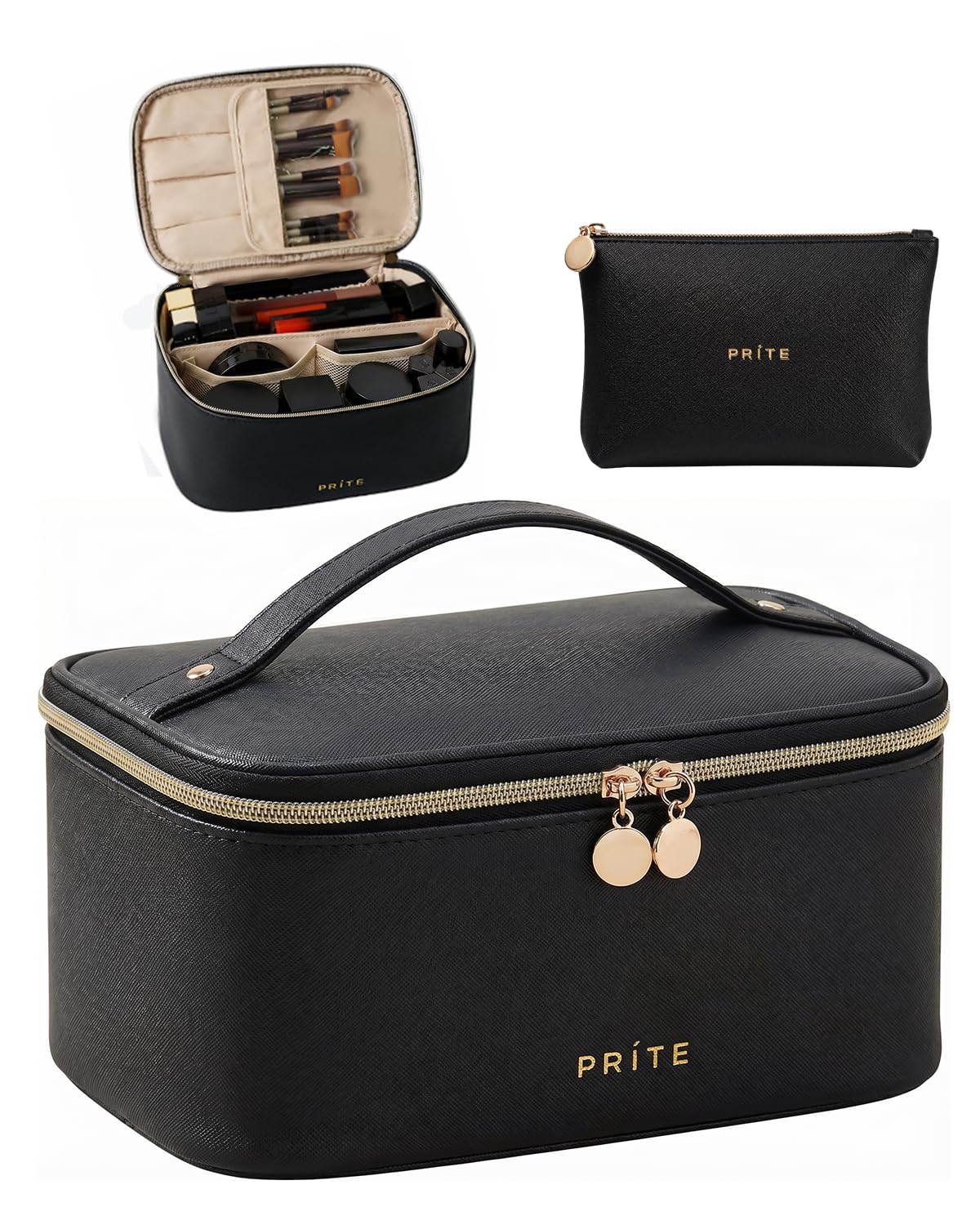 Prite Makeup Bag Travel Cosmetic Case, Women Toiletry Bag Organizer, Beige