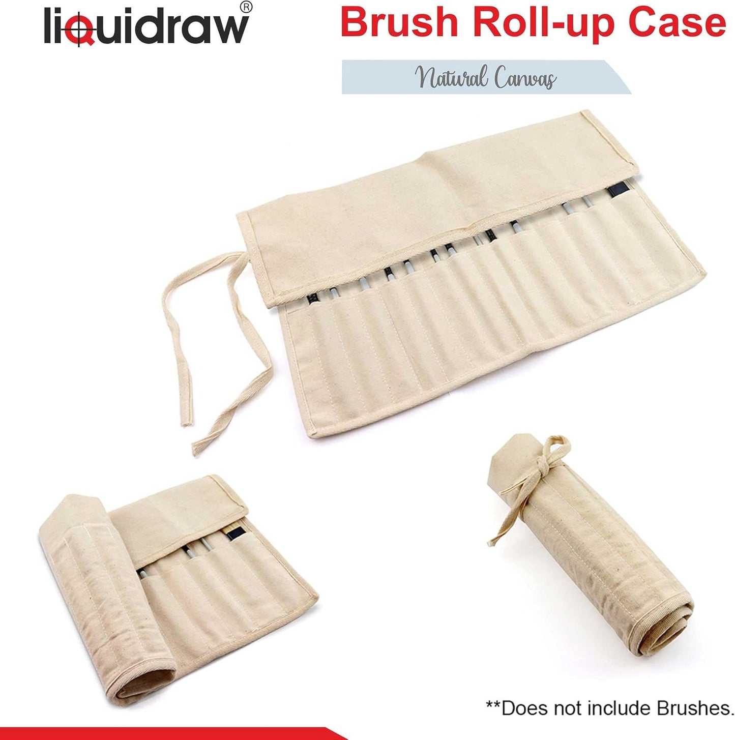 Liquidraw 30 Pocket Canvas Paint Brush Holder - Natural | 21" x 18" | Roll Up Brush Storage Pouch | Ideal Case for Paintbrush & Art Tool Storage | Easy to Carry | Also Great for Makeup Brushes