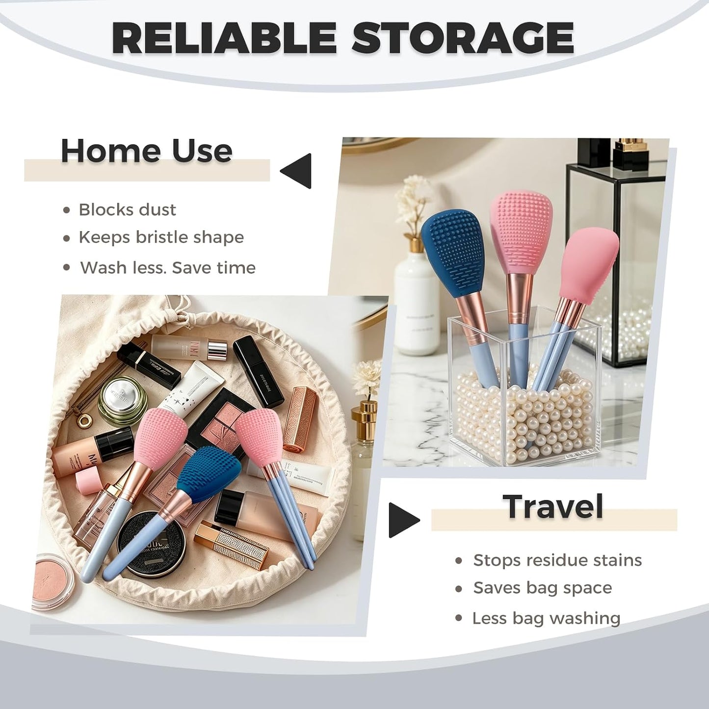 Vidsel Silicone Makeup Brush Covers with Built-in Cleaner Mat, Pink 3-Pack