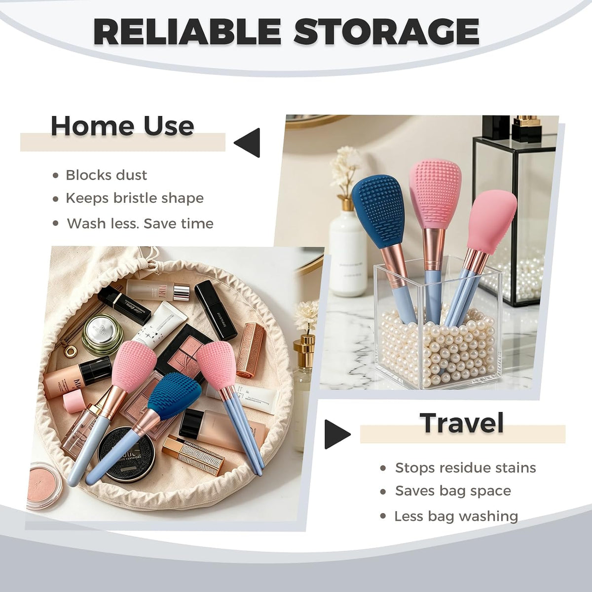 Vidsel Silicone Makeup Brush Covers with Built-in Cleaner Mat, Blue 3-Pack