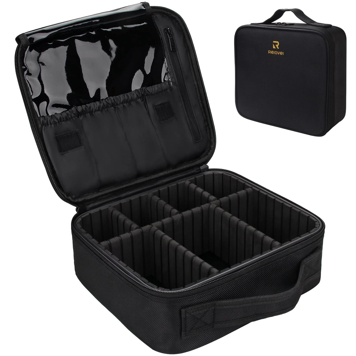 Relavel Makeup Bag Travel Train Case Cosmetic Organizer with Divider, Black