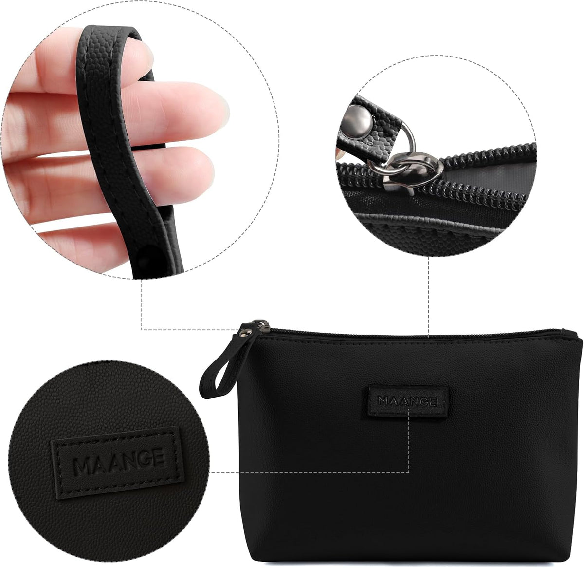 MAANGE Cosmetic Bags for Women Small Makeup Bag for Purse Pu Leather Makeup Pouch Travel Makeup Bag with Zipper Make Up Bag for Travelling