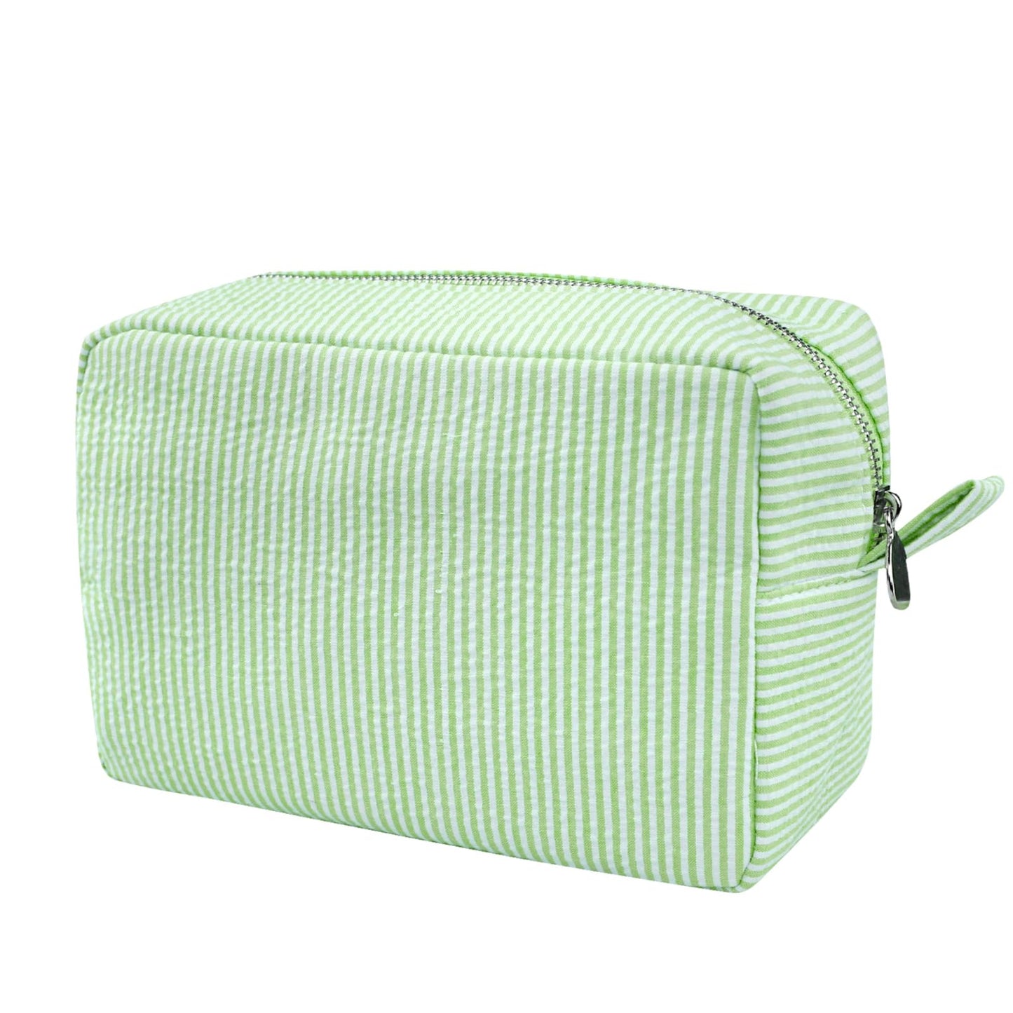 GFU Makeup Bag for Women, Cute Cosmetic Bag, Lightweight Toiletry Make up Bag, Large Seersucker Aesthetic Organizer Storage Pouch for Girls, Women and Moms Gifts, Blue