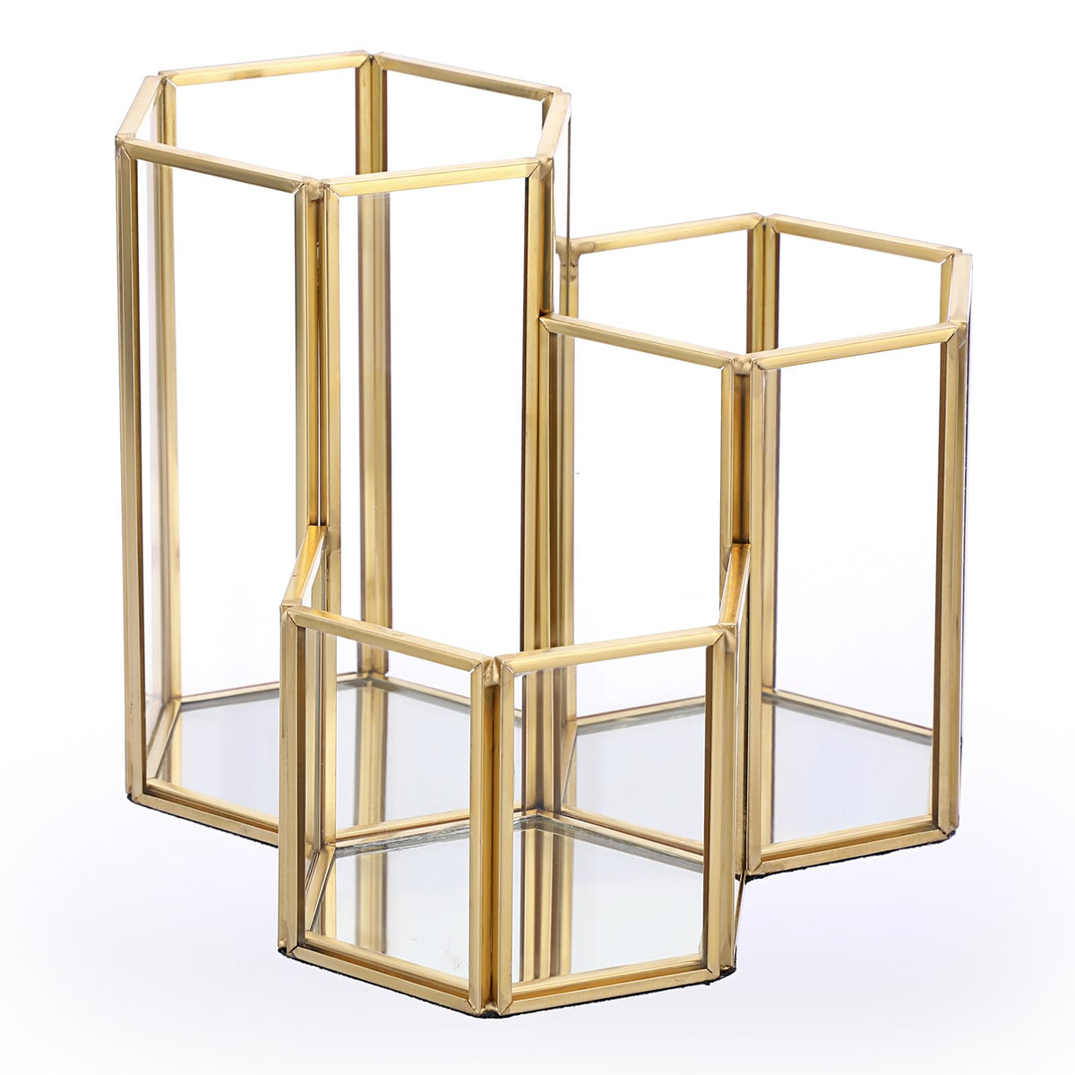 Hipiwe 3 Slots Glass Makeup Brush Holder - Gold Desktop Pen/Pencil Holder