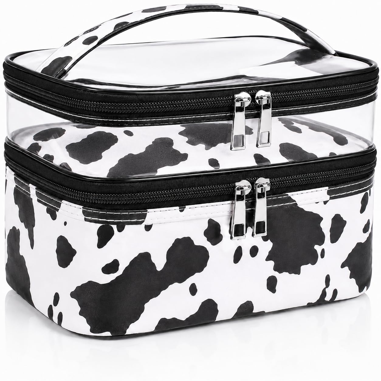 Double-layer Cosmetic Bag Makeup Bag Travel Makeup Bag Makeup Bags for Women Cosmetics Cases Portable Waterproof Foldable (Leopard)
