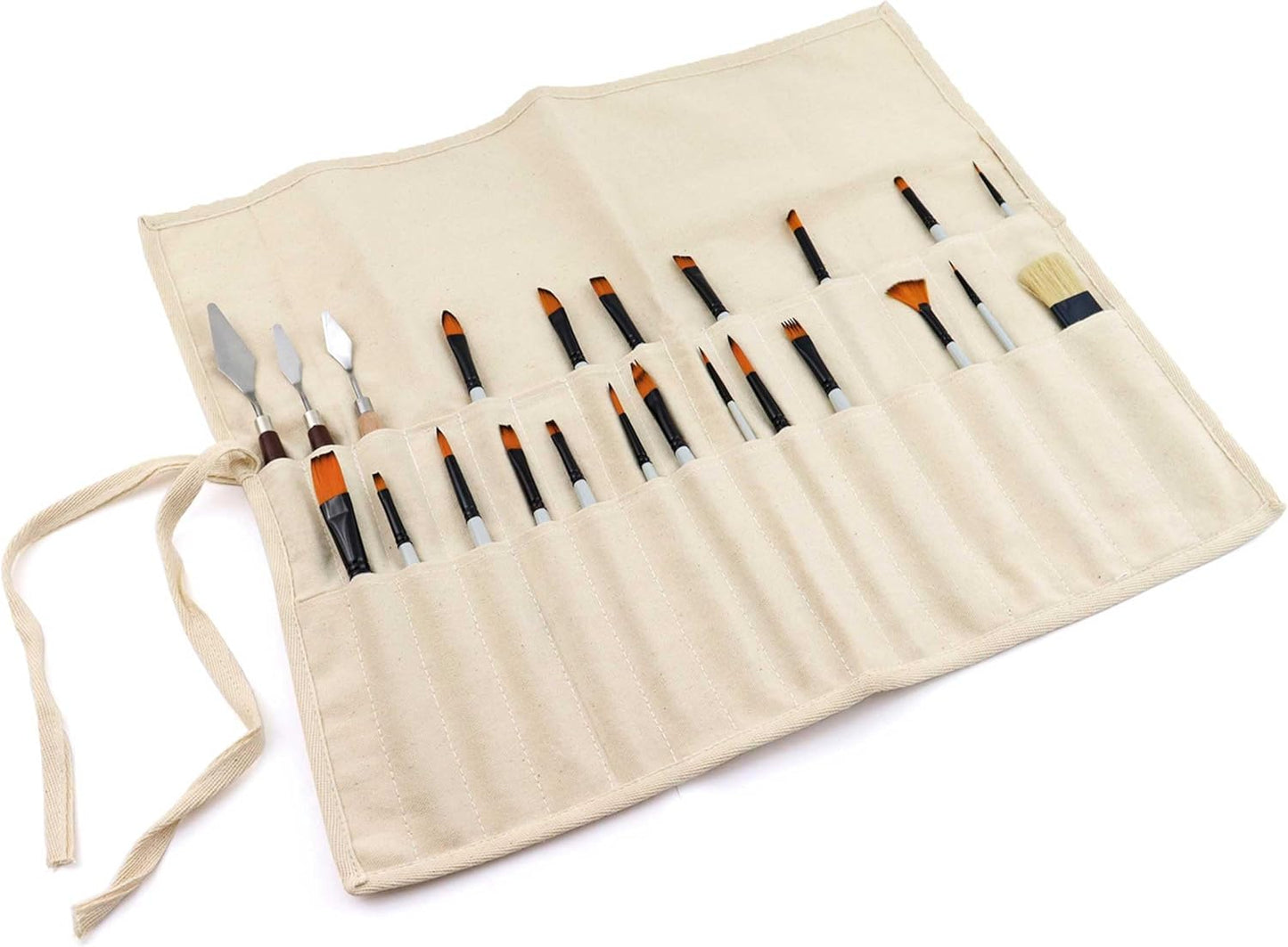 Liquidraw 30 Pocket Canvas Paint Brush Holder - Natural | 21" x 18" | Roll Up Brush Storage Pouch | Ideal Case for Paintbrush & Art Tool Storage | Easy to Carry | Also Great for Makeup Brushes