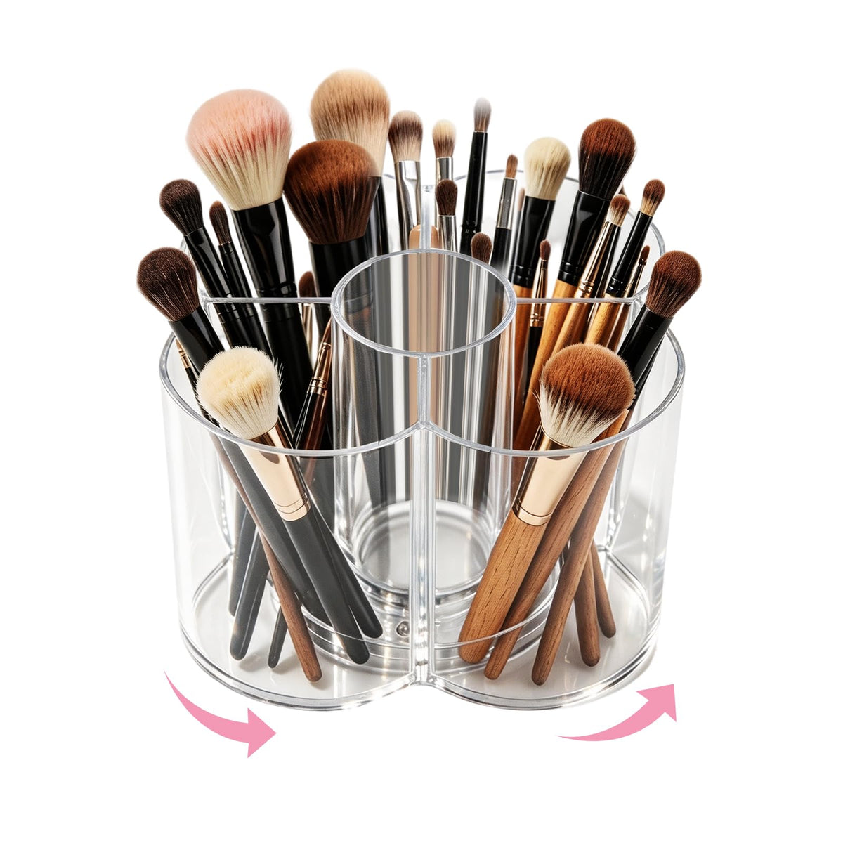 Acrylic Makeup Brush Holder, Clear Rotating Makeup Brush Holder Organizer with 4 Slots, Square Makeup Brush Cup for Vanity Desk Countertop Bathroom