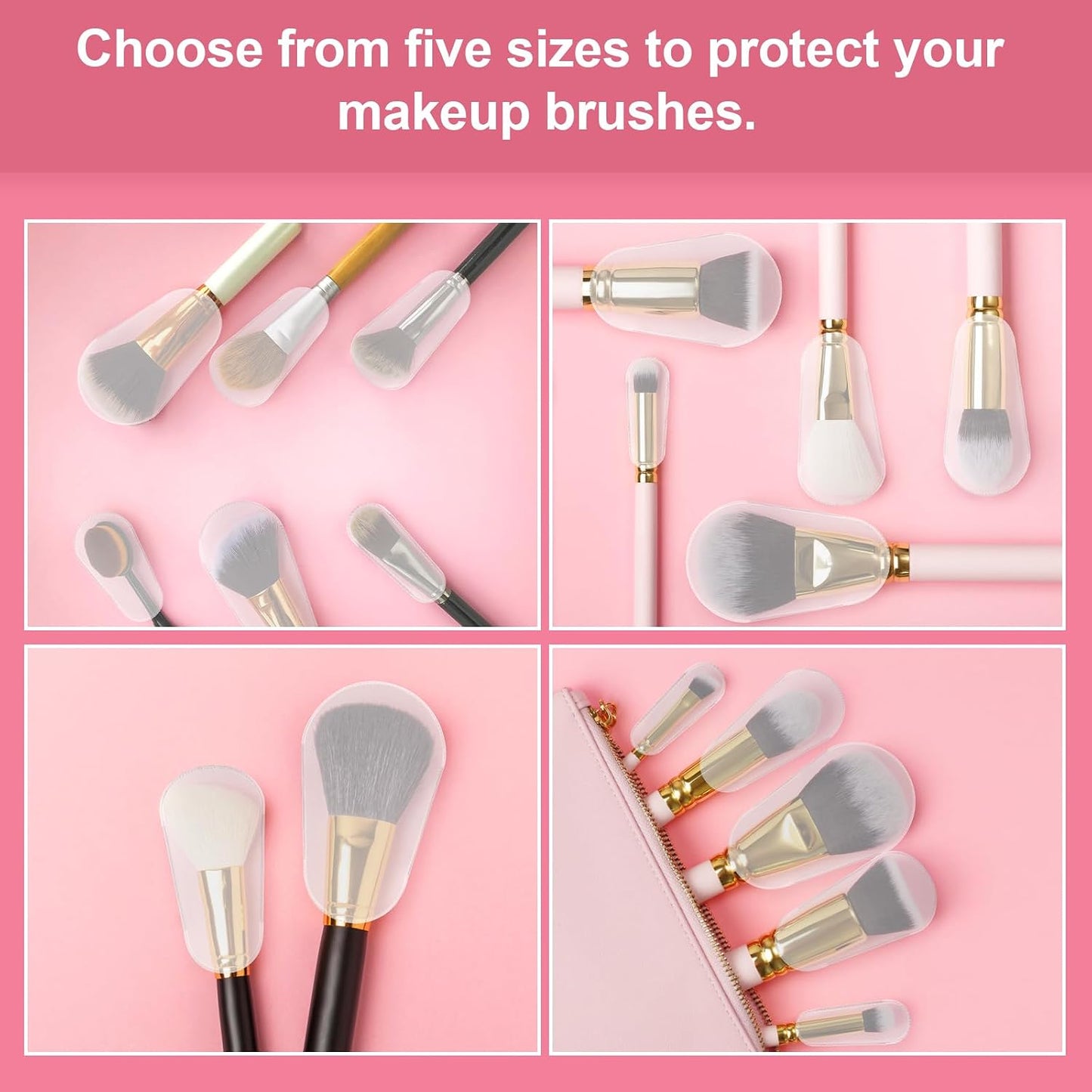 20pcs Makeup Brush Covers, 5 Sizes Clear Make up Brush Protective Protector Sleeves Dustproof Waterproof Cosmetic Brushes Guards Caps for Travel & Daily Storage Organizer