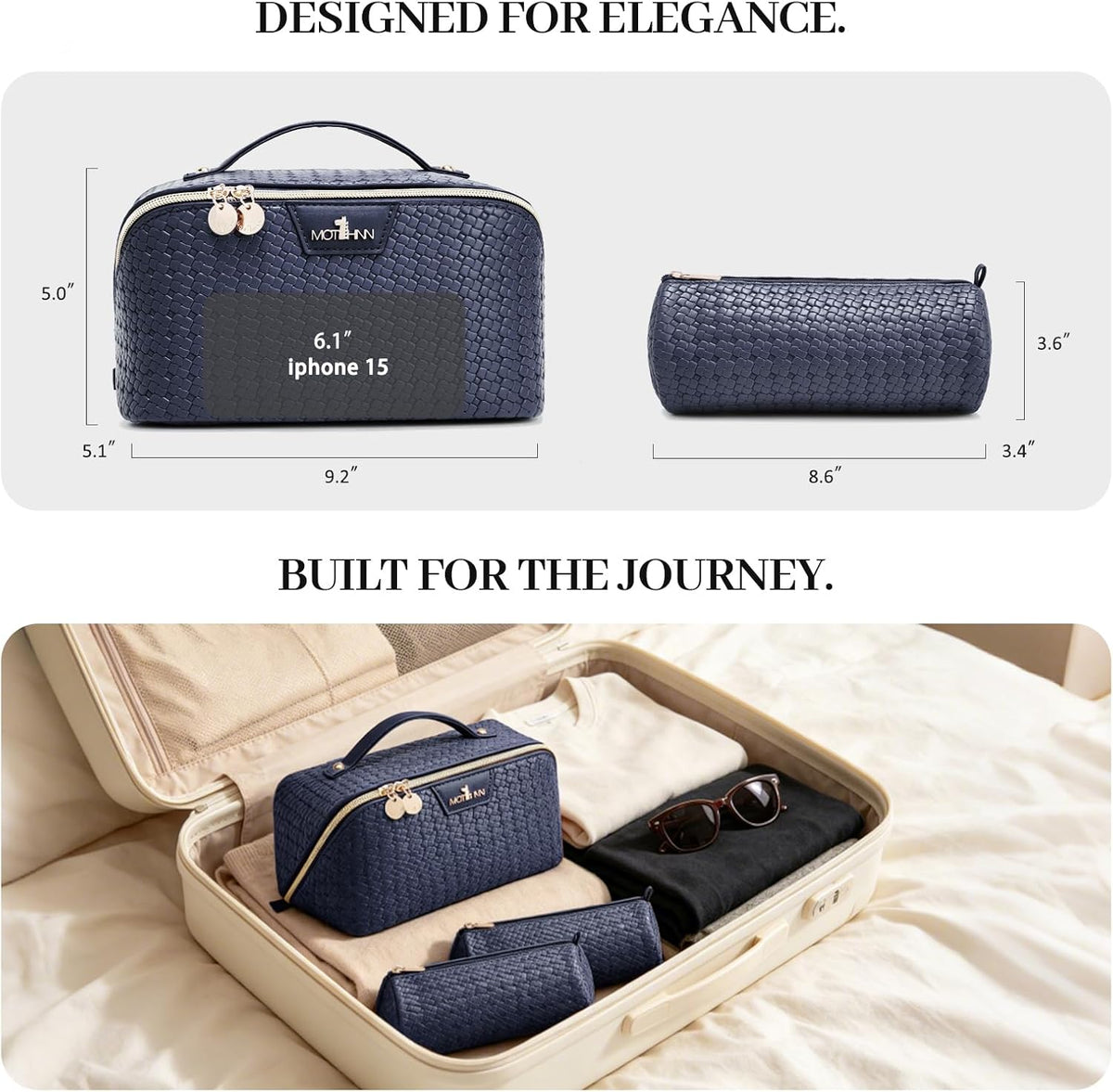 Travel Makeup Bag for Women: 3 Pcs Set Vagen Leather Cosmetic Bag