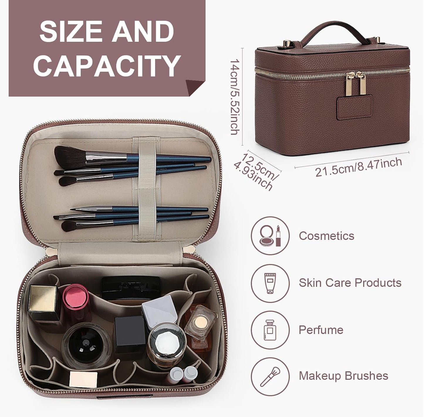 HiTotes Makeup Bag Vanity Case for Women Leather Cosmetic Bag Travel Toiletry Bags Portable Makeup Organizer Case