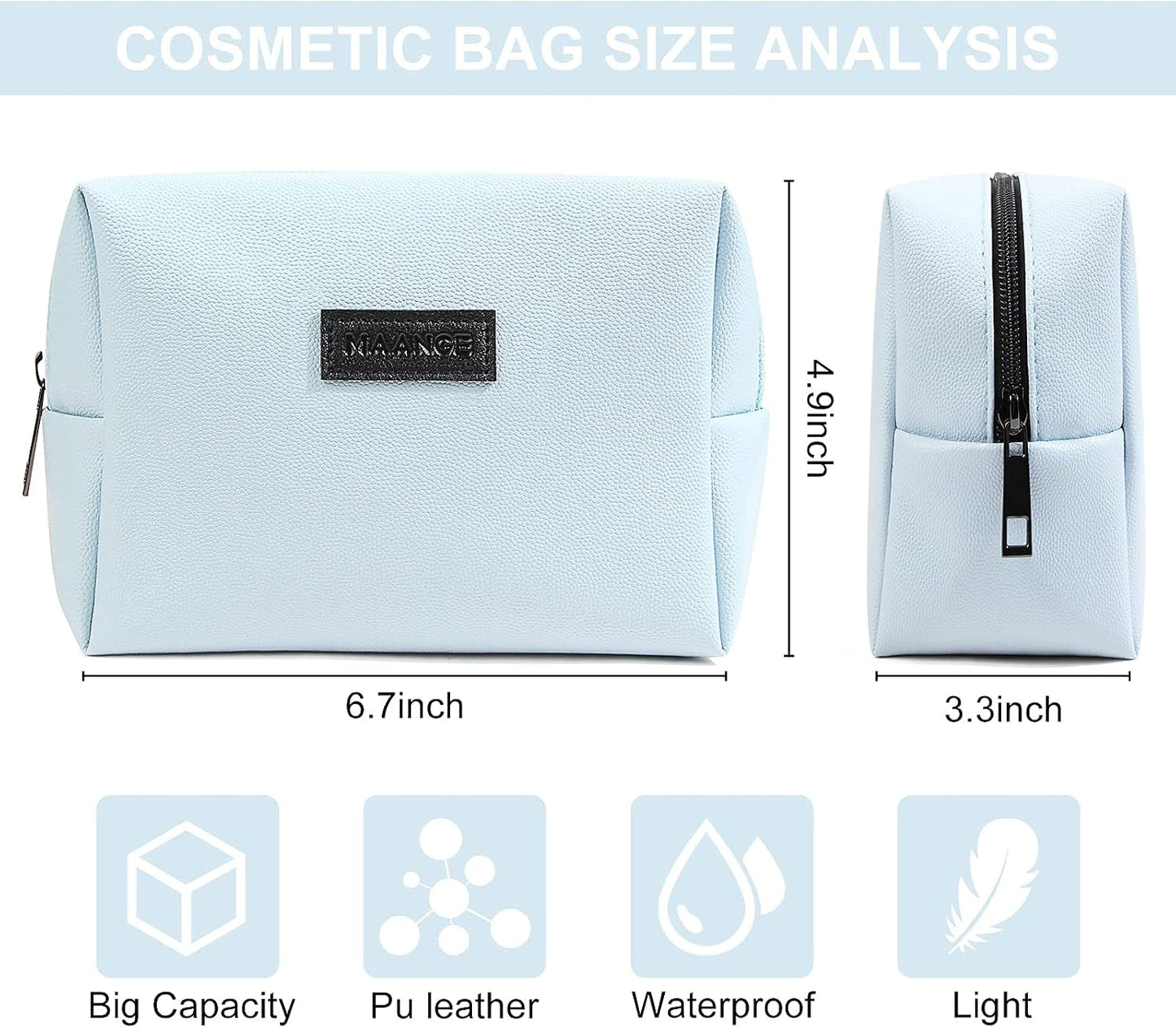 MAANGE 2 Pcs Small Makeup Bag For Purse, Travel Cosmetic Bag Makeup Pouch PU Leather Portable Versatile Zipper Pouch For Women (Blue+Green)