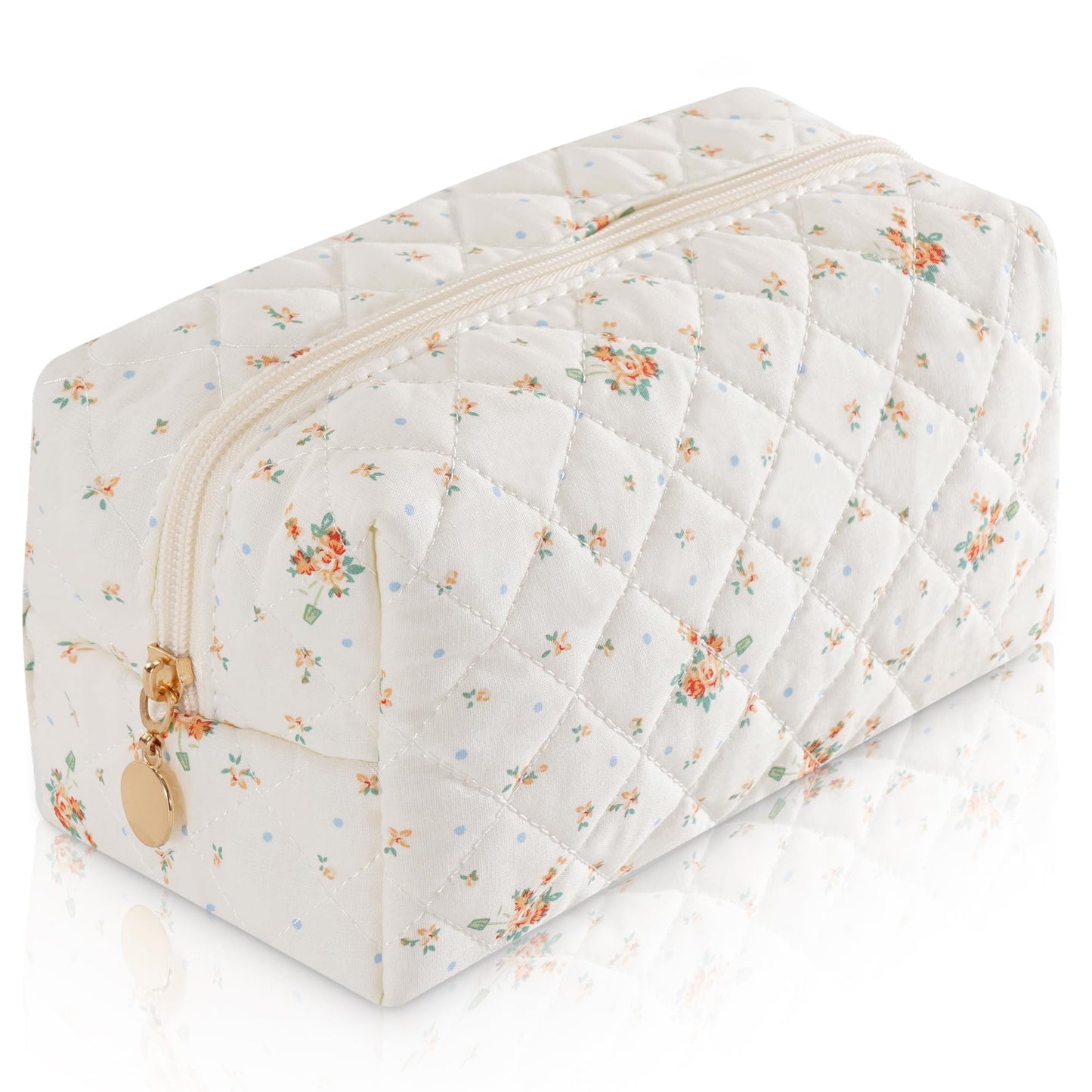 Makeup Bag Travel Toiletry Bag for Women, Small Cosmetic Bags Cute Quilted Cotton Makeup Pouch for Purse Emergency Bag Pencil Case Accessory Bag, Pastel Pink