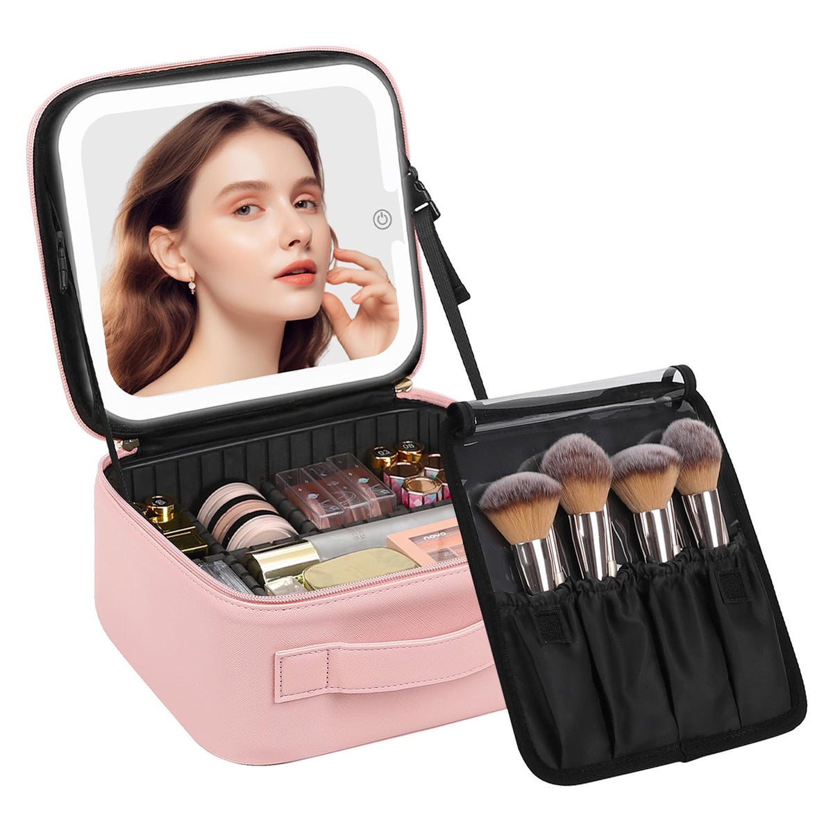 Chomeiu Makeup Bag with LED Mirror, Cosmetic Travel Bag for Women, Black