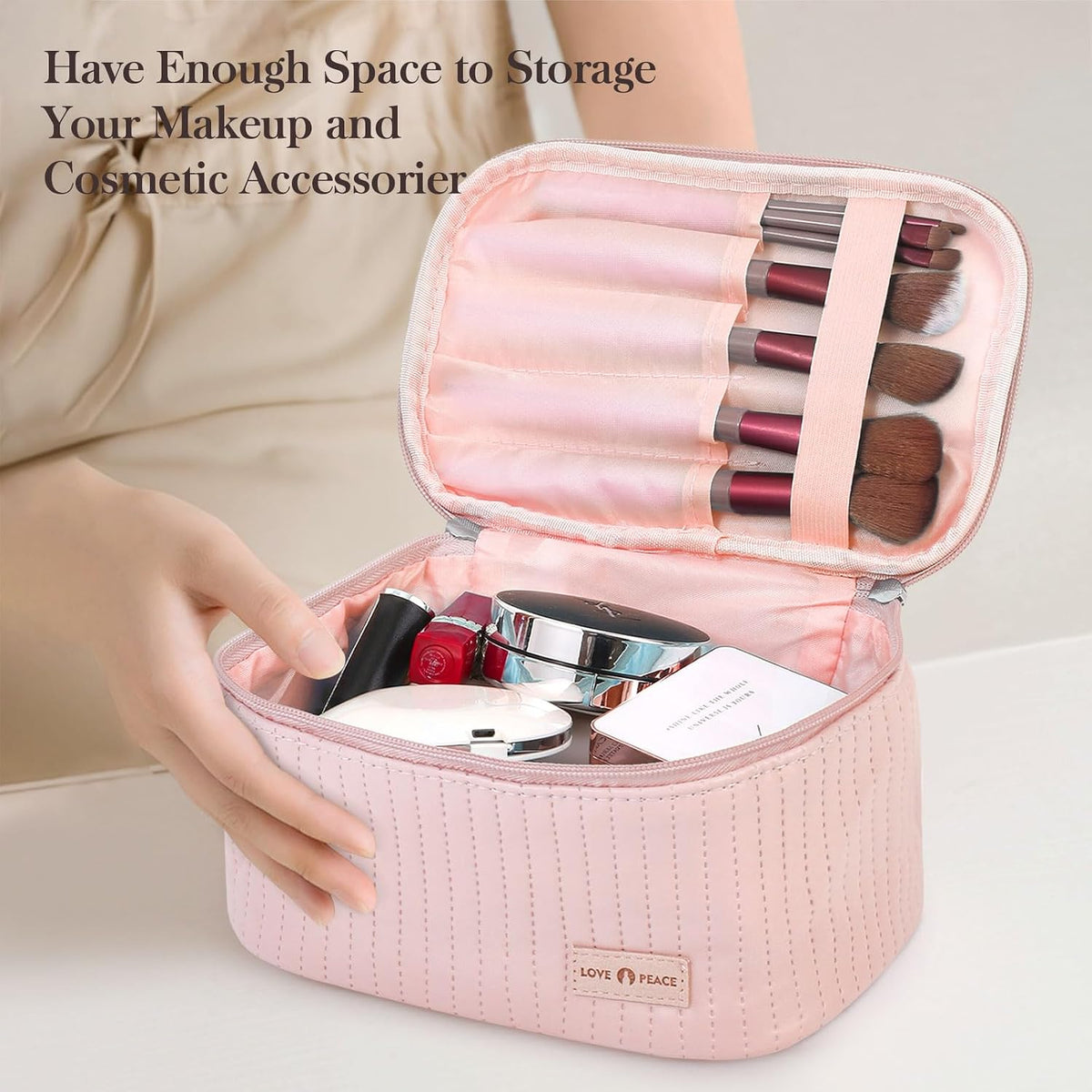 Makeup Bag Travel Cosmetic Bag, Large Capacity Makeup Organizer Bag and Storage, Portable PU Leather Pouch Toiletry Bag Make up Organizer, Cosmetic Bags for Women