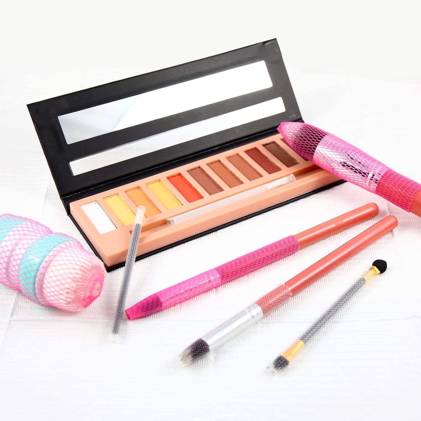 100pcs Makeup Brush Protector Cosmetic Makeup Brush Pen Guard Expandable Mesh Sleeve Covers Set Storage Small Medium Large Sizes Brushes for Travel (pink)