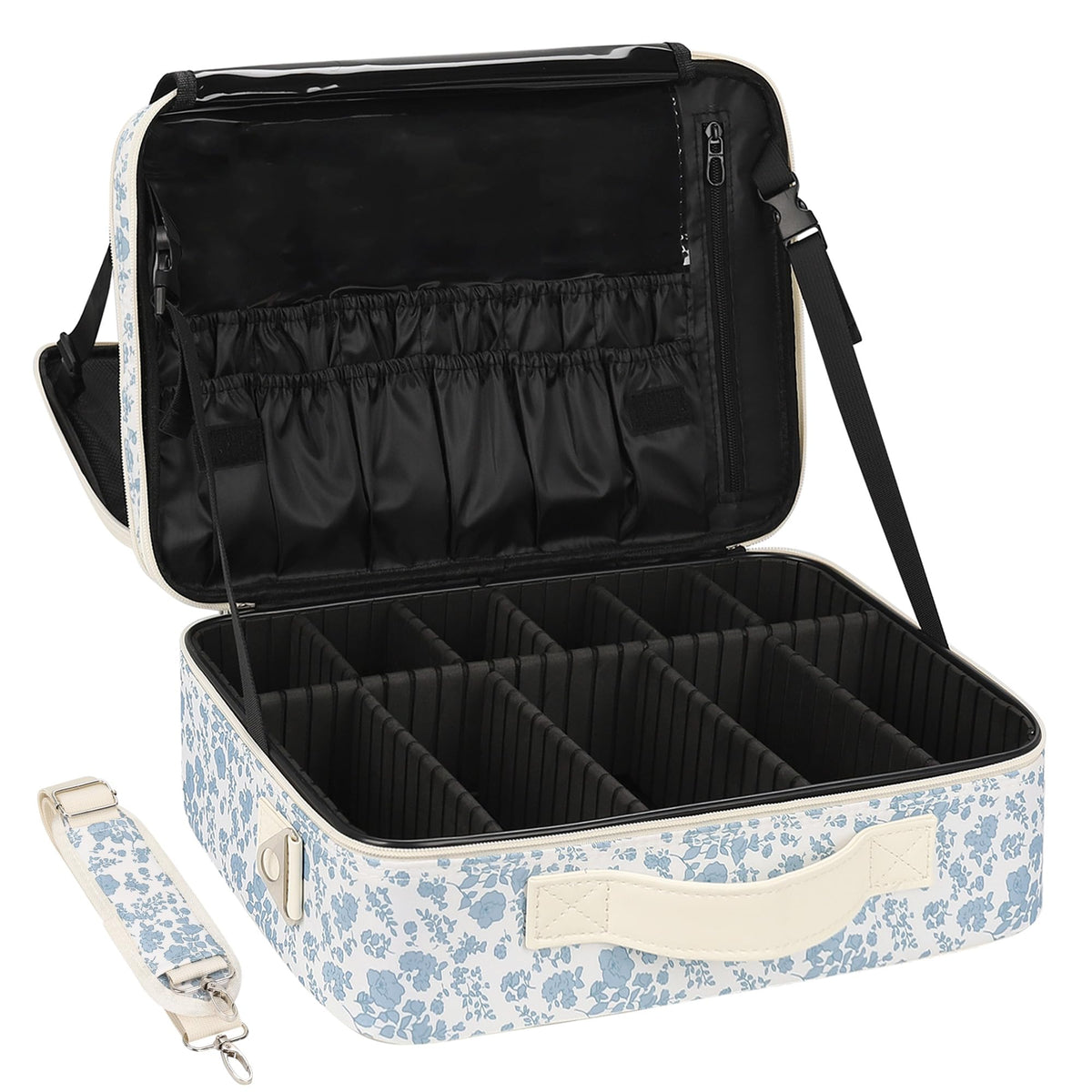 Relavel Makeup Bag Travel Train Case Cosmetic Organizer with Divider, Black