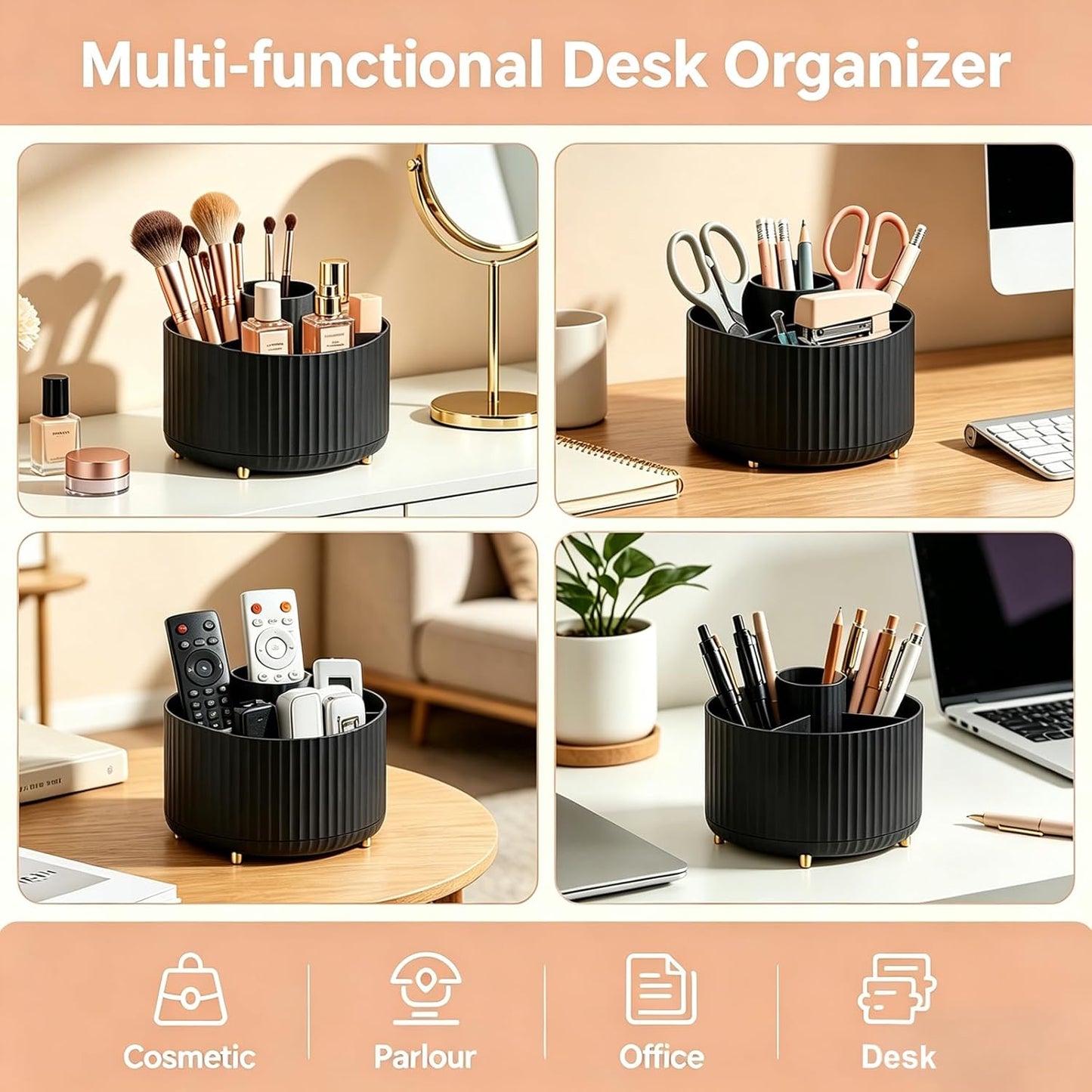 360° Rotating Makeup Brush Holder Organizer, Black