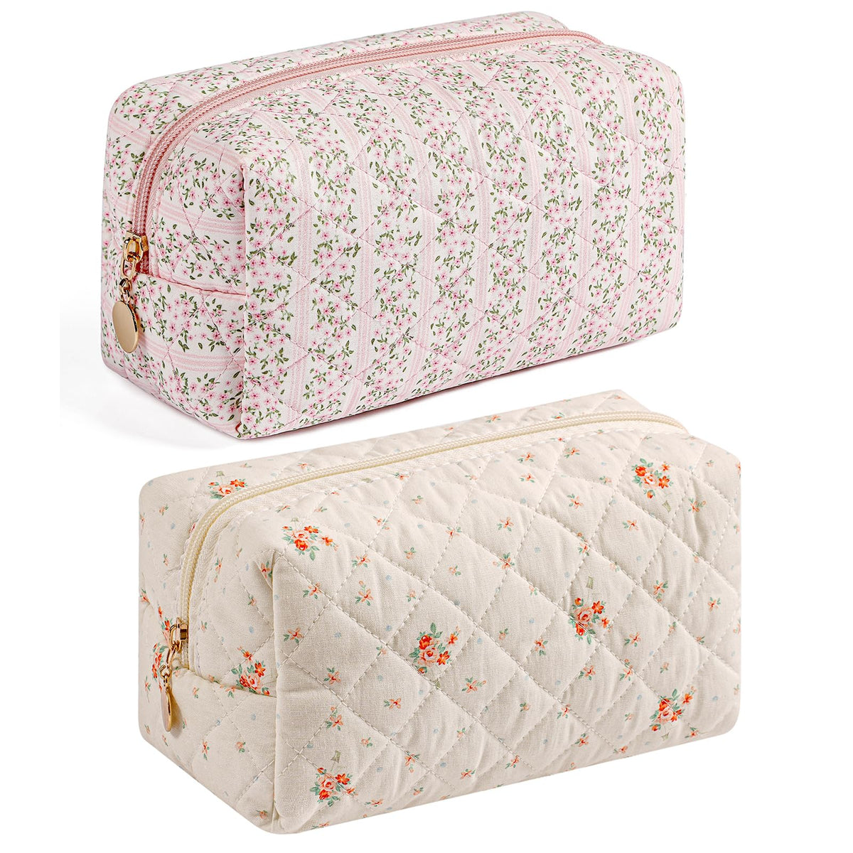 Makeup Bag Travel Cosmetic Bag for Women Girls, Zipper Make Up Pouch, Floral Flowers Toiletry Organizer Makeup, Portable Storage Cosmetic Travel Cloth Bag (Pink)