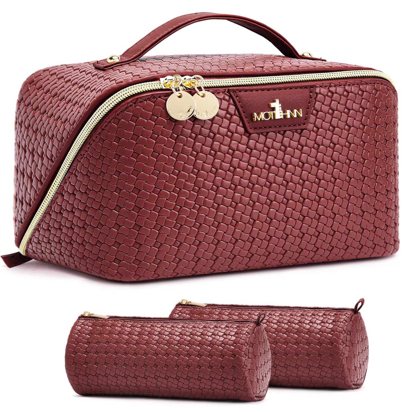 Travel Makeup Bag for Women: 3 Pcs Set Vagen Leather Cosmetic Bag
