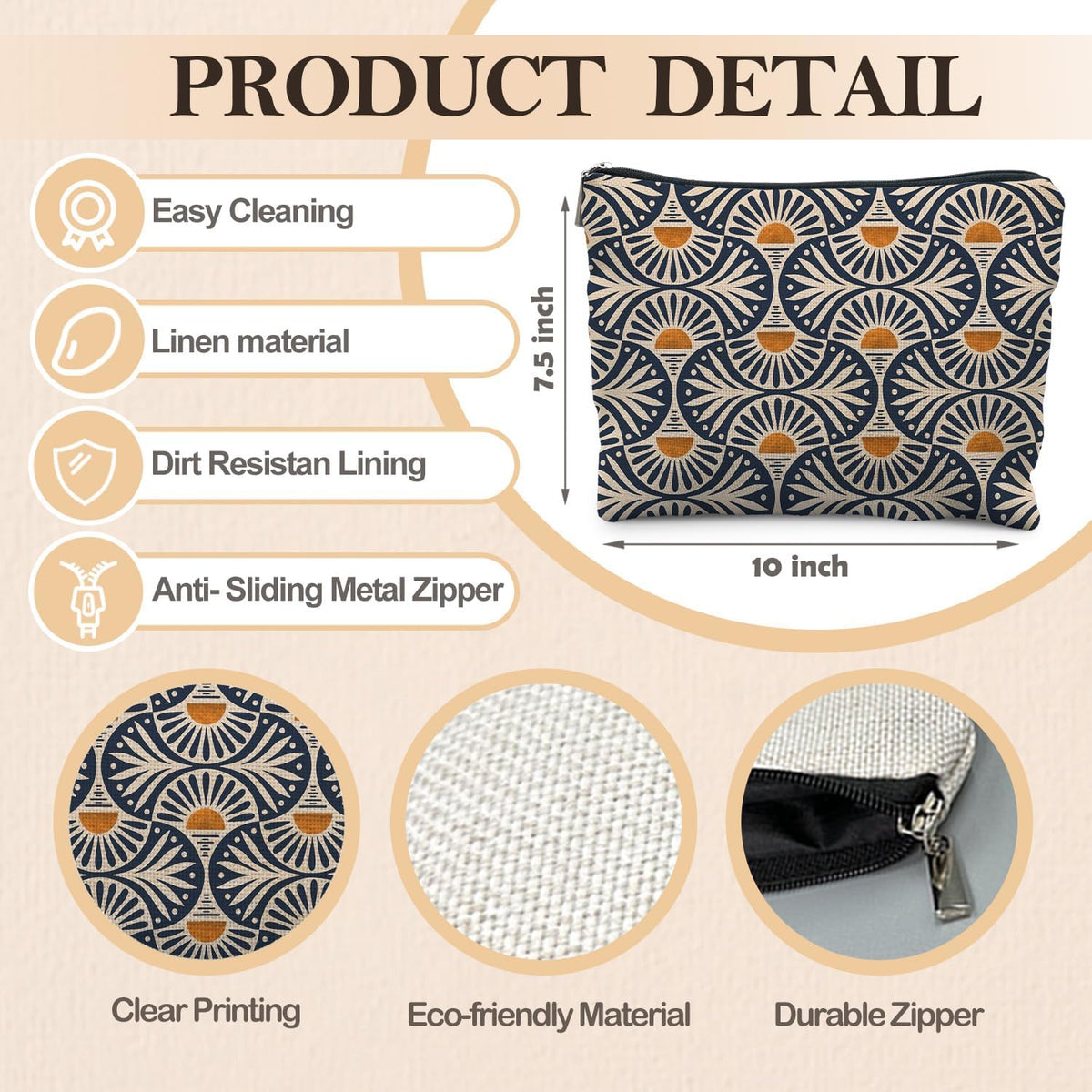 Boho Makeup Bag Gifts for Women, Sunset Leaf Aesthetic Makeup Pouch