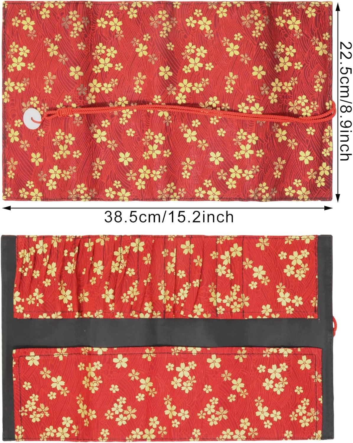 Honbay Japanese Style Red Koi Makeup Brush Rolling Case Makeup Brush Bag Pouch Holder Travel Portable Cosmetics Brushes Organizer Bag with 13 Slots