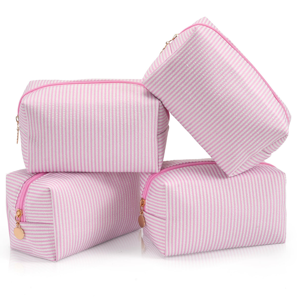Makeup Bag Travel Toiletry Bag for Women, Small Cosmetic Bags Cute Quilted Cotton Makeup Pouch for Purse Emergency Bag Pencil Case Accessory Bag, Pastel Pink