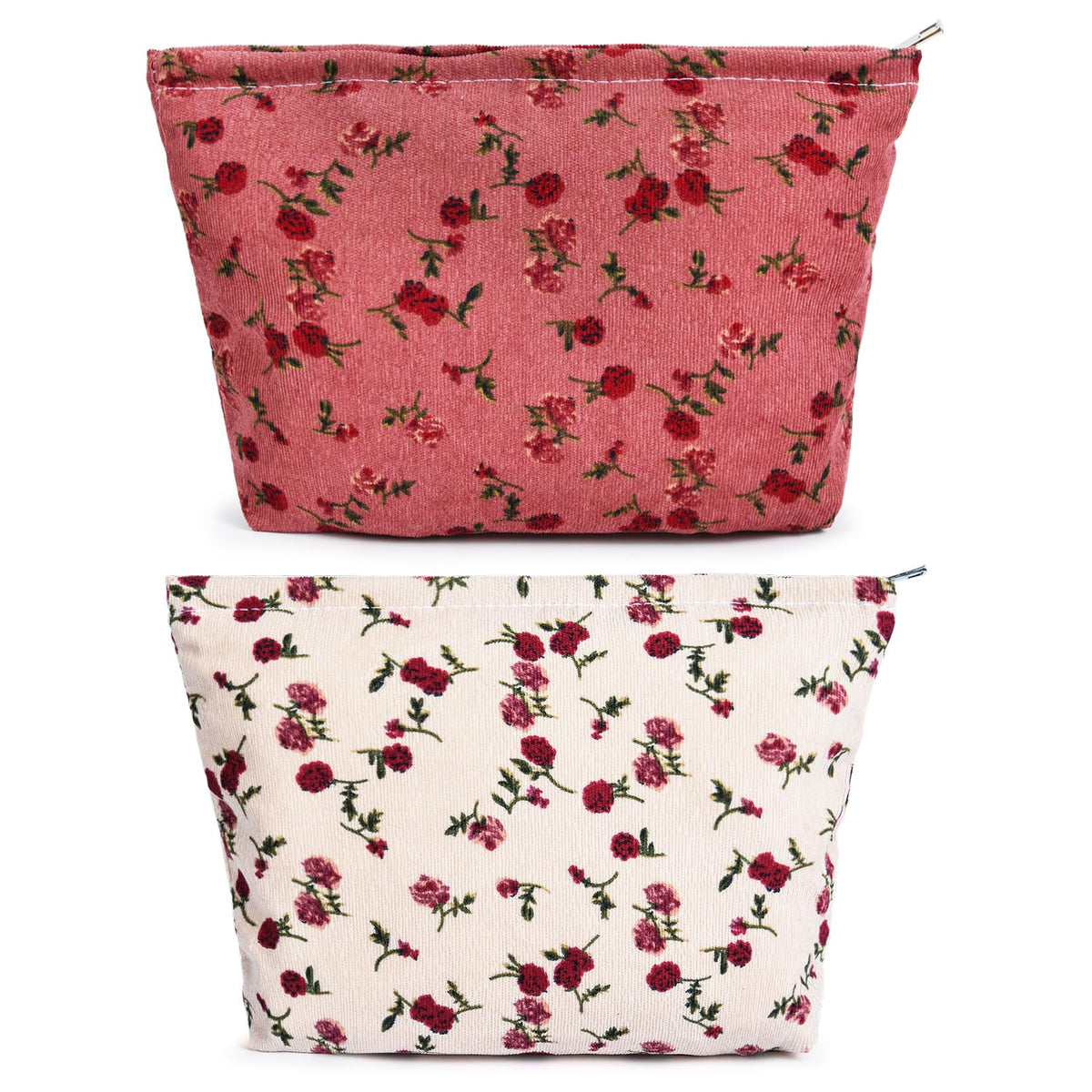 SOIDRAM 2 Pieces Makeup Bag Large Checkered Cosmetic Bag Capacity Canvas Mix Travel Toiletry Bag Organizer Cute Makeup Brushes Aesthetic Accessories Storage Bag for Women, Checkered Mix Rose Red