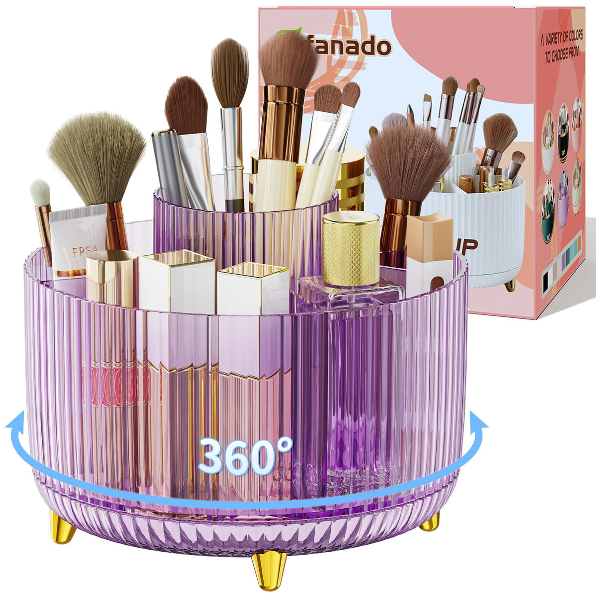 fanado 360° Rotate Makeup Brush Holder Organizer, Makeup Organizers Countertop, Makeup organization and Skincare Storage for Vanity, Desktop, Bathroom (White)