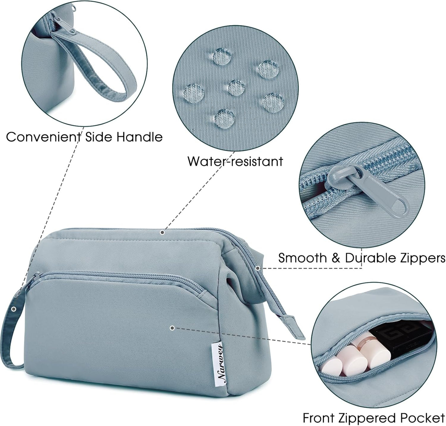 Narwey Travel Makeup Bag Toiletry Bag, Wide Open Cosmetic Bag for Women