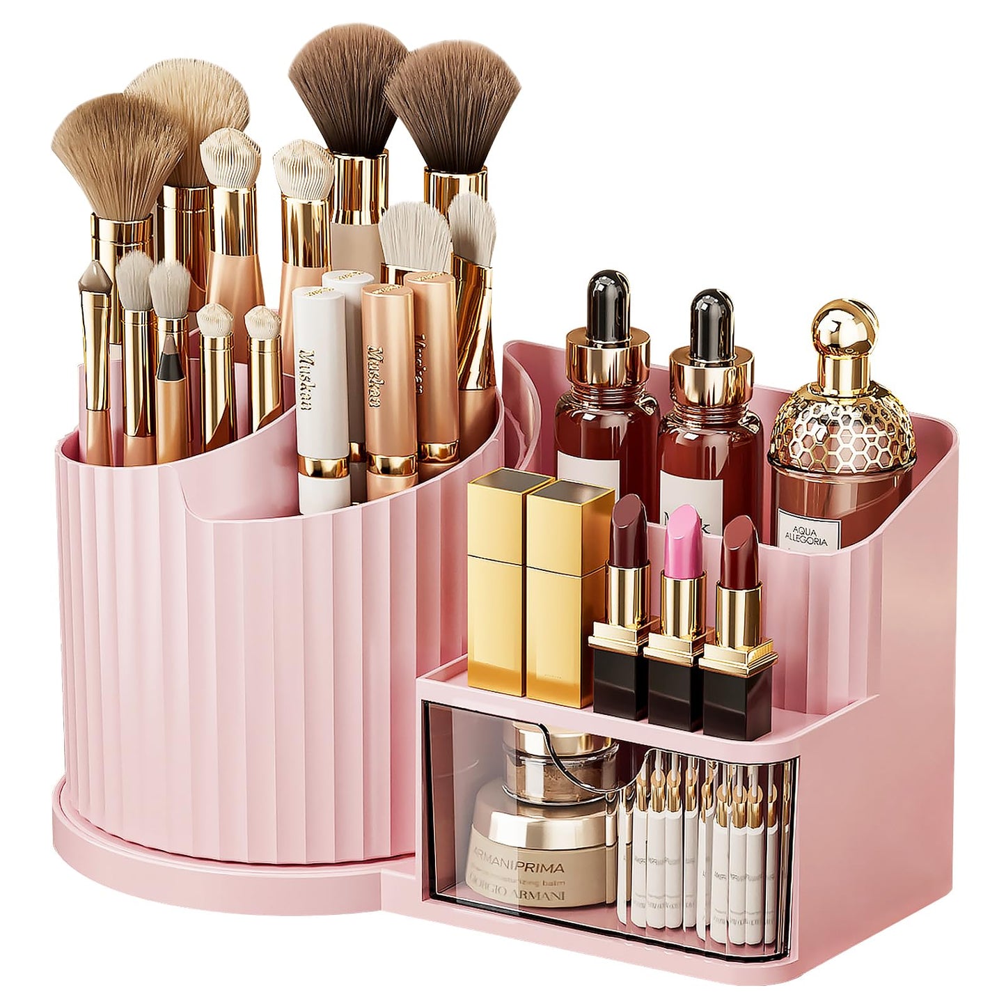 360 Rotating Makeup Brush Holder Make Up Brushes Organizer, Stripe White