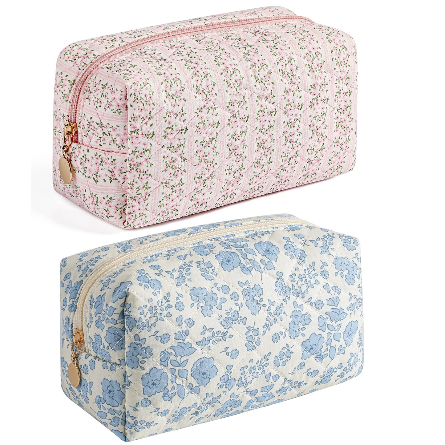 Makeup Bag Travel Cosmetic Bag for Women Girls, Zipper Make Up Pouch, Floral Flowers Toiletry Organizer Makeup, Portable Storage Cosmetic Travel Cloth Bag (Pink)